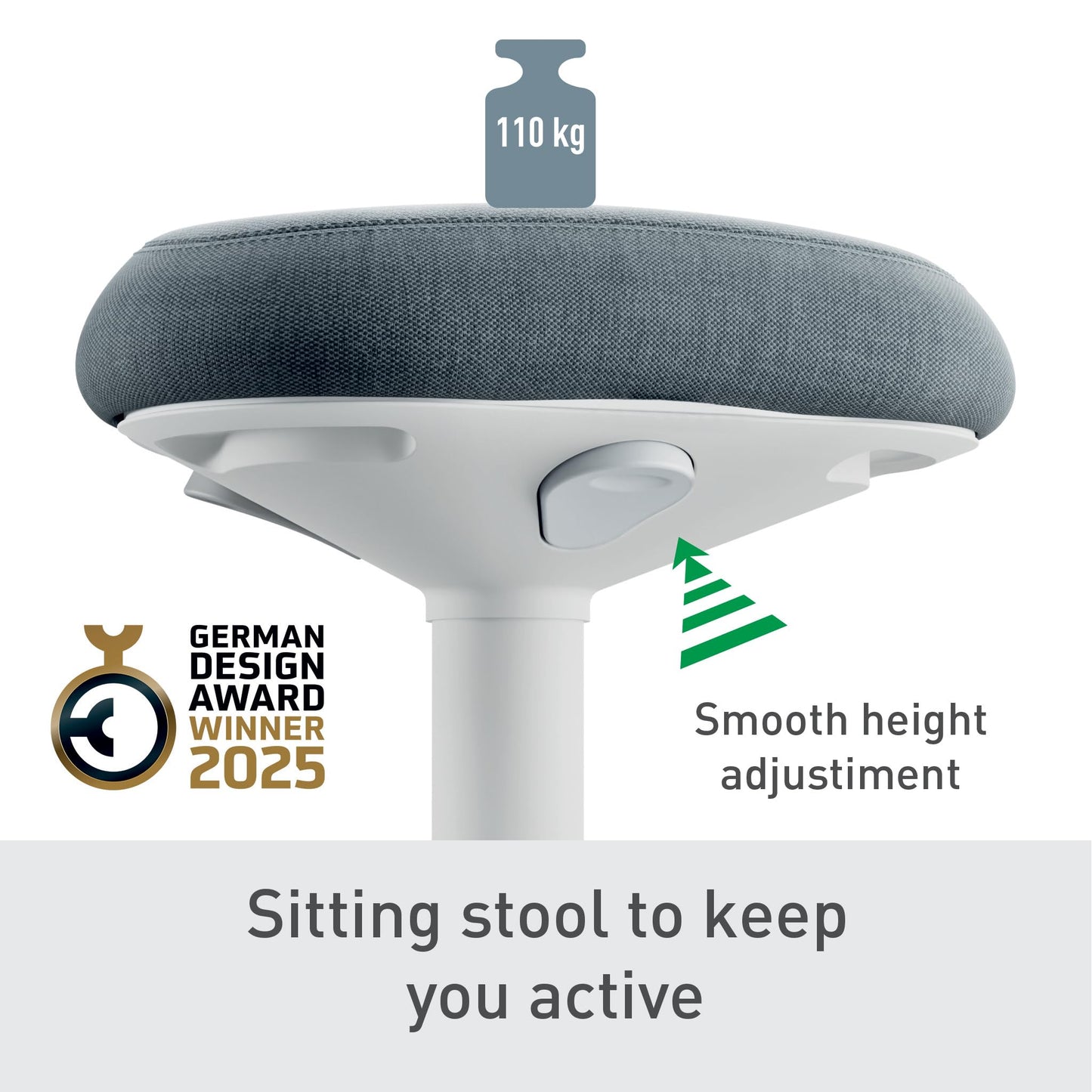 Leitz Ergo Active Sitting Stool, Height Adjustable 47-64cm