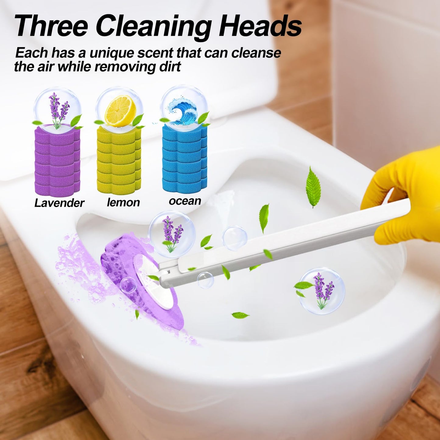Disposable Toilet Brush & Holders Set with 24pcs Cleaner Refills Scented Pads Wall Mounted white Plastic Long Handled Bathroom Toilet Brush with
