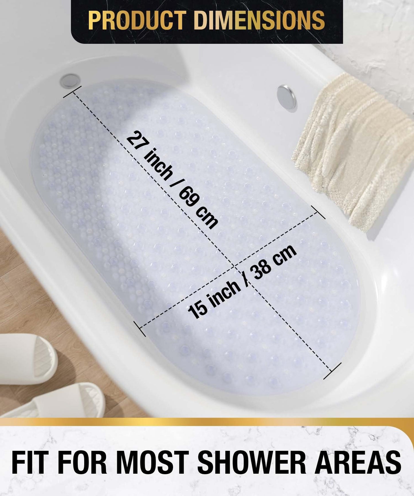 HITSLAM Oval Bath Mat Non Slip Anti Mould Kids Shower Mat, 68x38cm, Clear