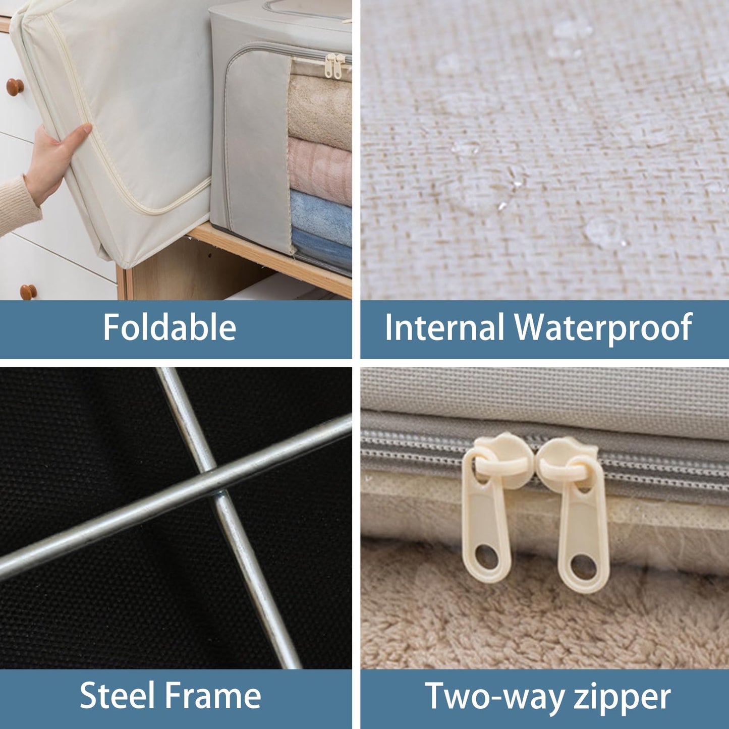 Goesort 3 Pack Clothes Storage Boxes with Steel Frame Support, 22L Moving Bag Wardrobe Storage Organiser Packing Boxes for Moving House with Clear