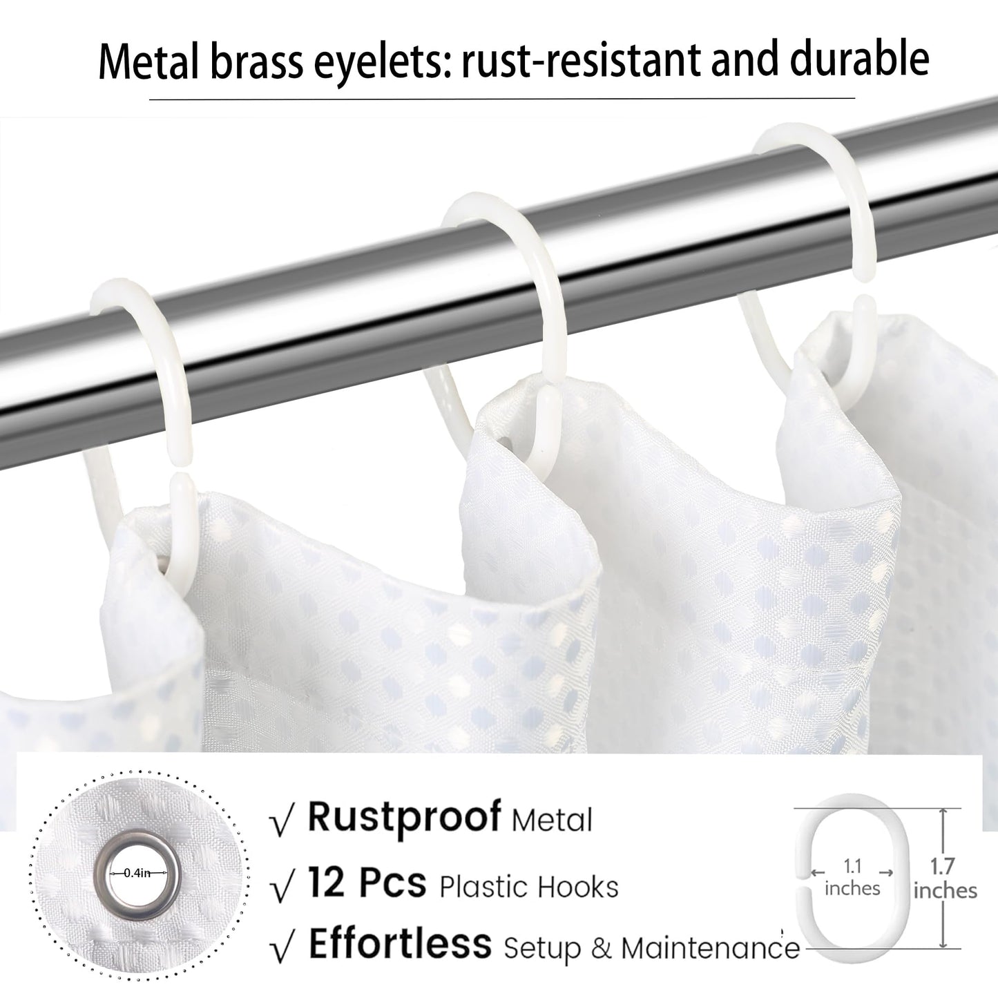 maifey Shower Curtain for Bathroom, Waffle Fabric Heavy Duty Waterproof Wet Room Grey Shower Curtains Heavy Duty Bath anti-fouling with 12 Hooks 180