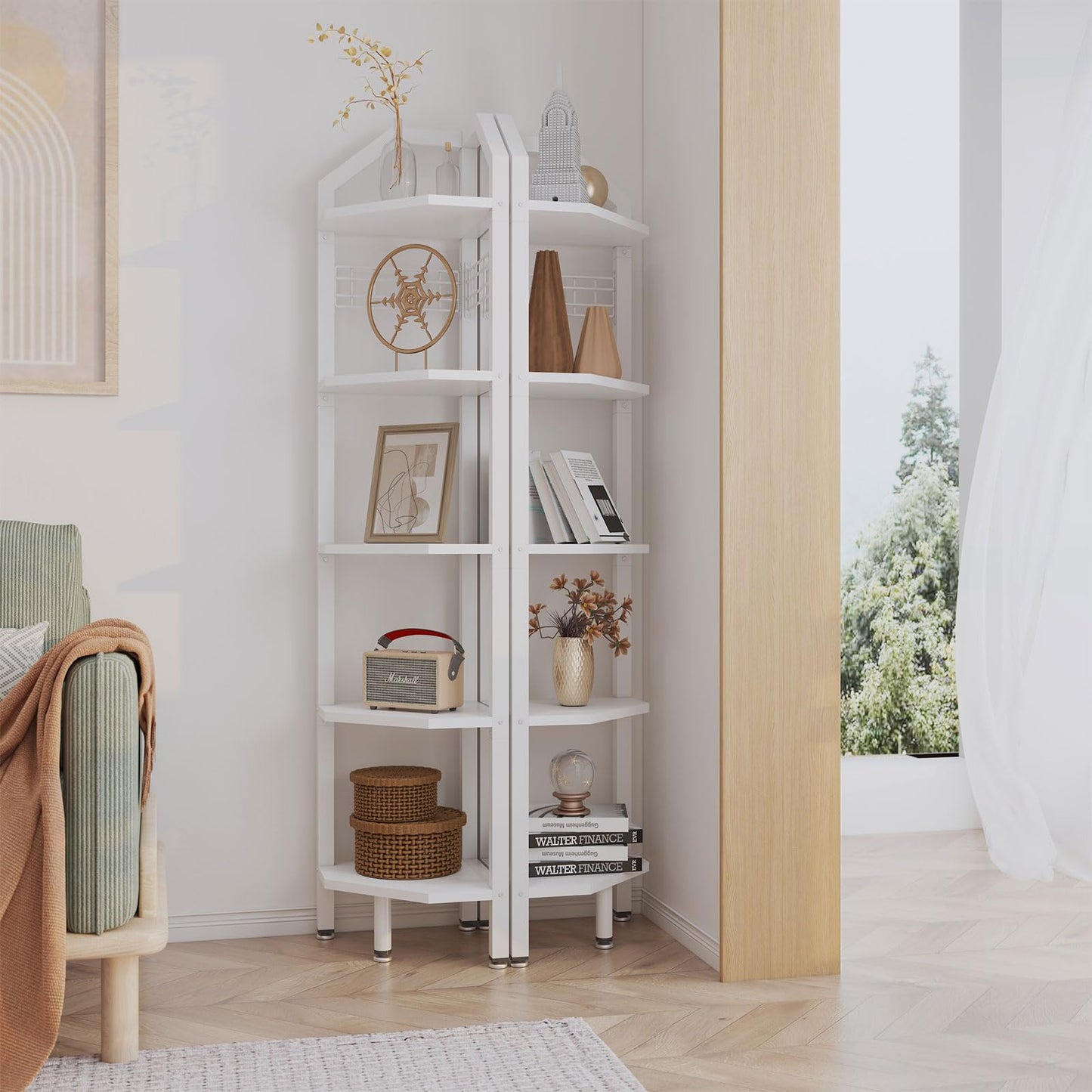 YMYNY 5 Tier Corner Shelf, Height 176CM Storage Shelf Unit Multi-Purpose Bookshelf Plant Stand, for Living Room, Bathroom, Kitchen, Bedroom, Office,