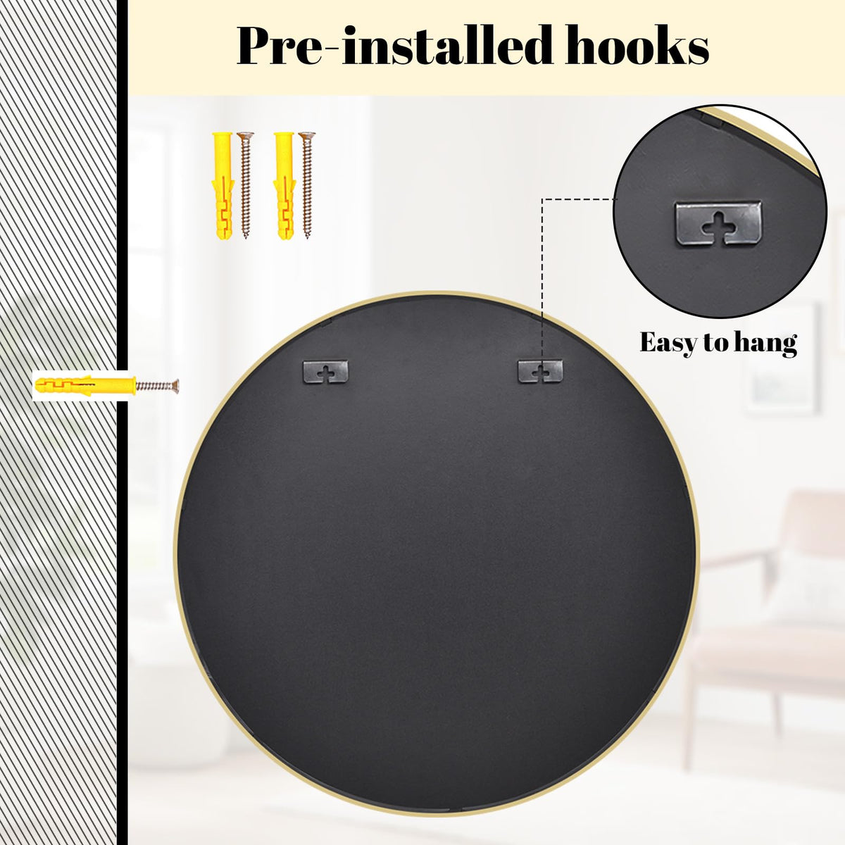 Koonmi 50 cm Gold Round Mirror, Circle Wall Mirror with Aluminum Alloy Frame, Classic Round Mirror for Bathroom over the Sink, Modern Hanging Hallway