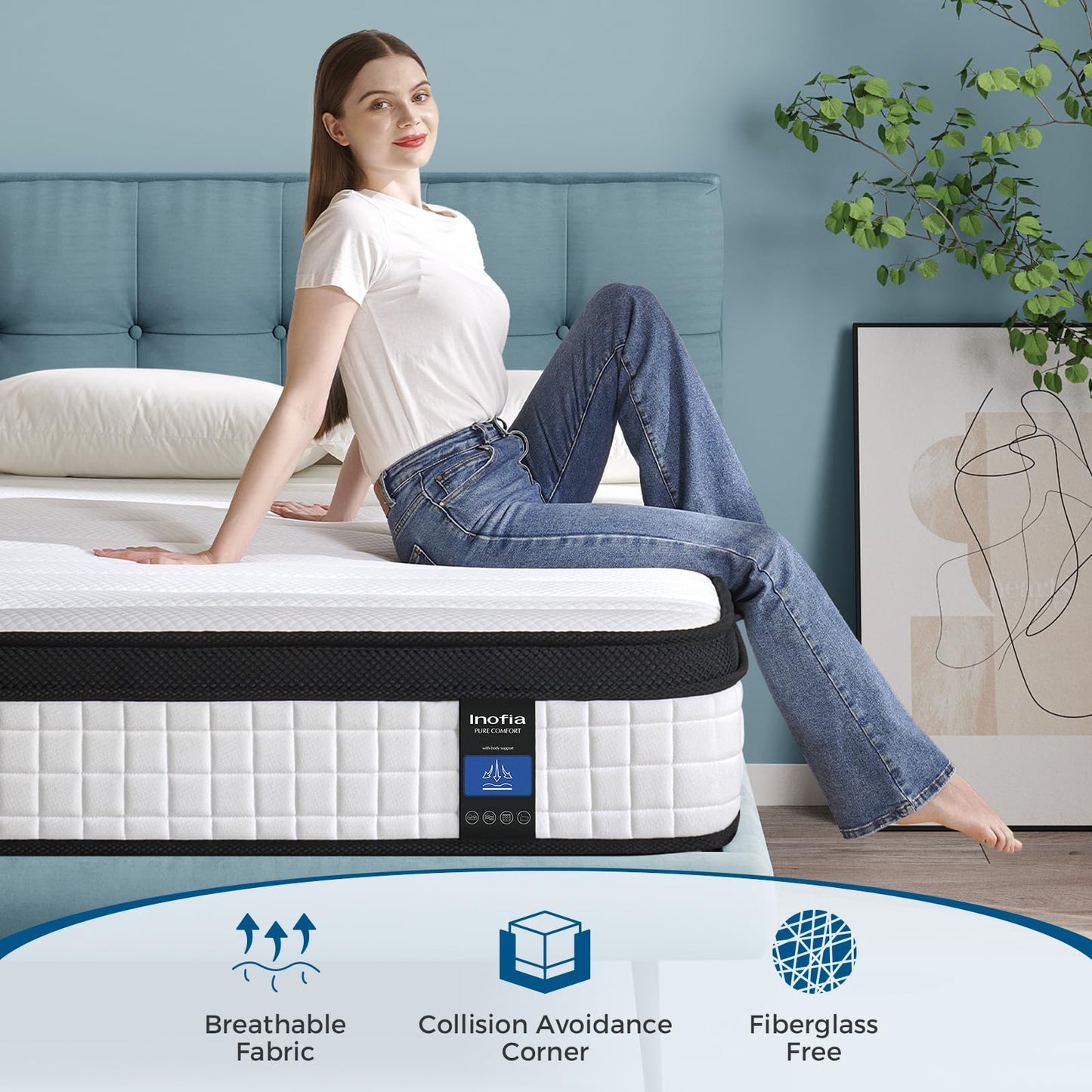 Inofia King Memory Foam SpingMattress 9.4 Inch,5FT Spring Mattress with Medium Firm Feel