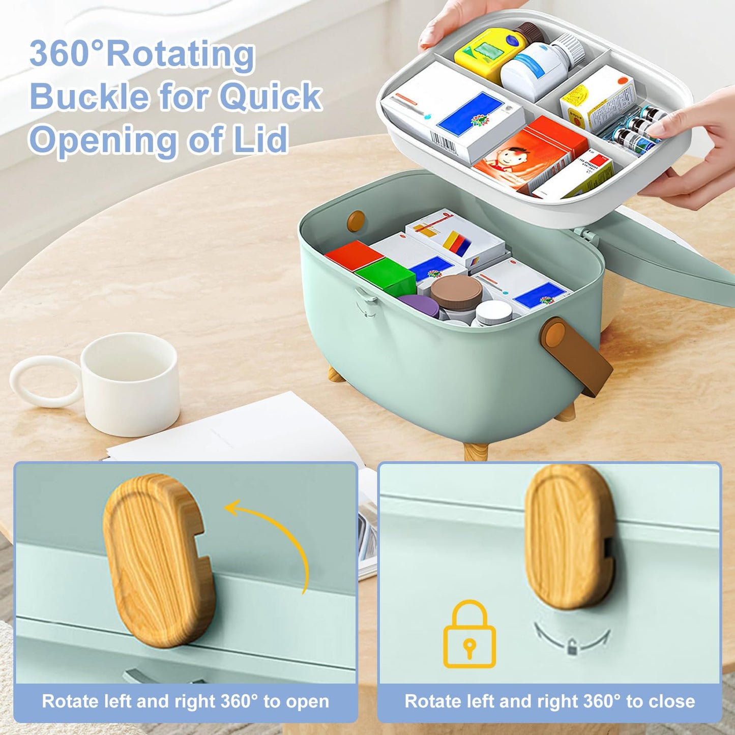 Qivine Medicine Storage Box, Lockable Medicine Box with Handle, First Aid Double Layers Large Capacity Medication Storage Box Organizer Portable