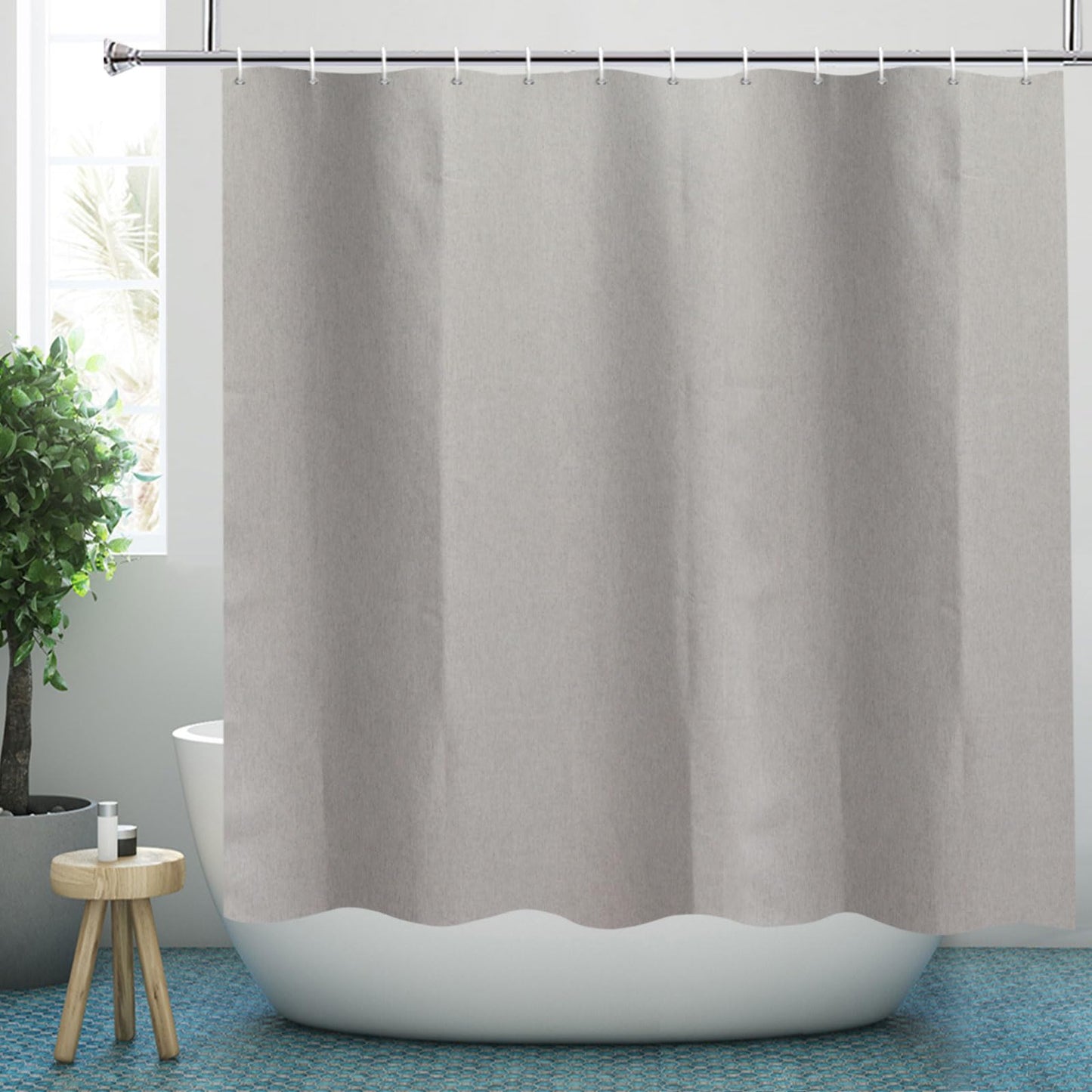 YISURE Grey Linen Textured Shower Curtain, Heavy Duty Fabric Shower Curtains for Bathroom Waterproof Thick Hotel Luxury, 180x180cm/71''x71''