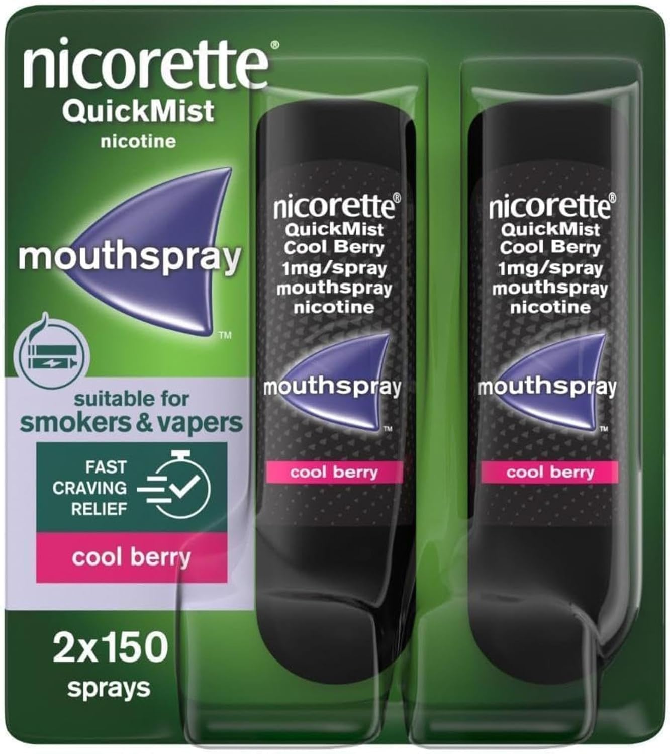 Nicorette QuickMist Mouthspray, Cool Berry, 2 x150 Sprays, Use before 02/28, New, ID REQUIRED