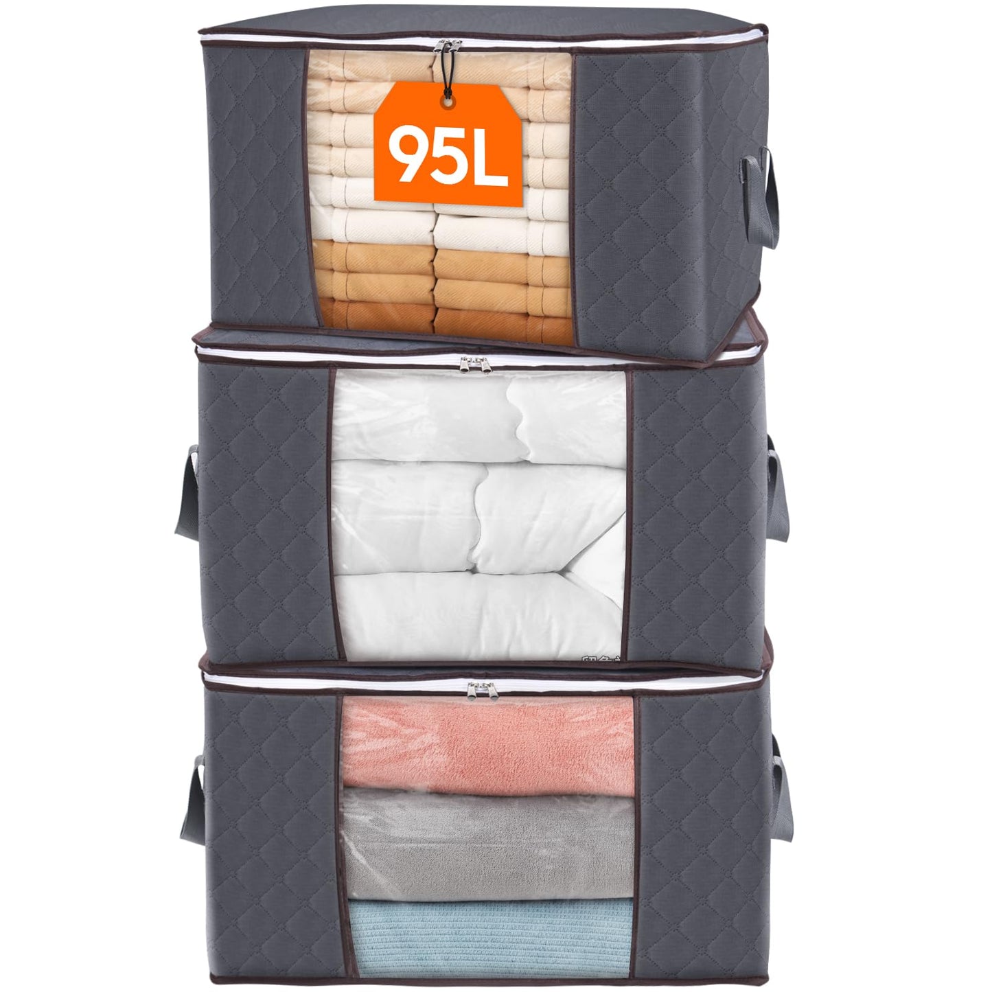 Lifewit 95L Clothes Storage Bags Large Storage Box With Lid Packing Boxes for Moving House With Reinforced Handle Thick Fabric Clear Window for