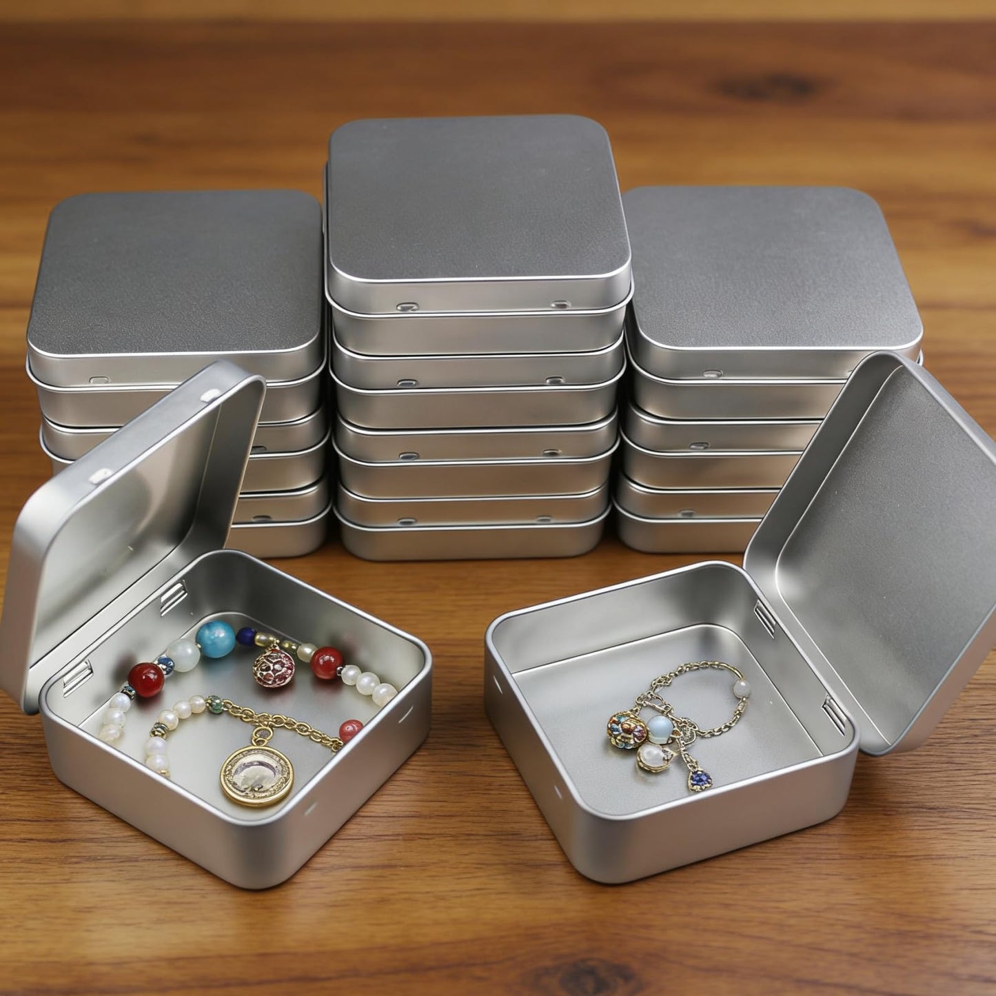 Goodma 12 Pieces Square Metal Empty Tins, Silver, 7 x 7 x 2 cm