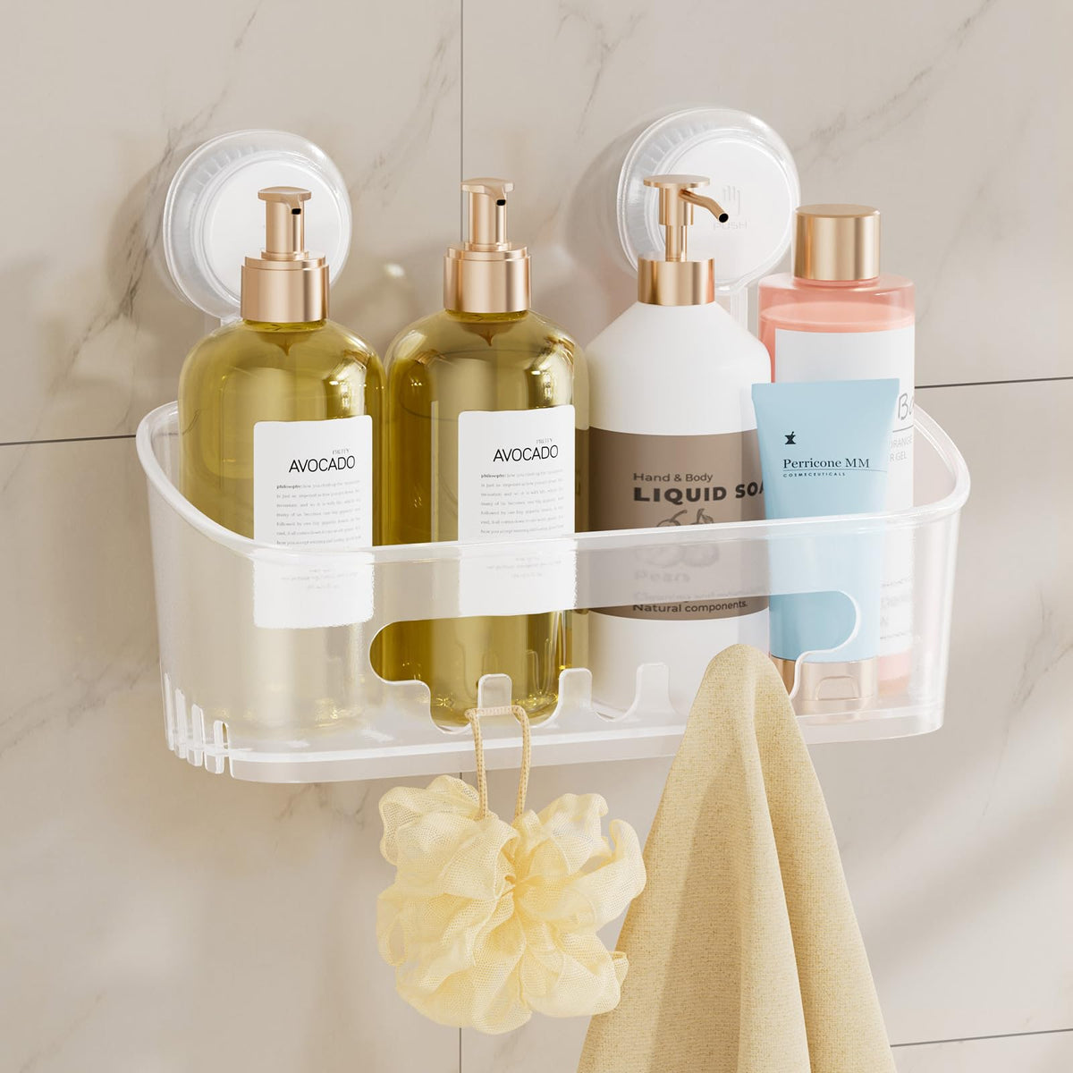 TAILI Clear Shower Caddy Suction Bathroom Shelf Shower Caddy Storage No Drilling Heavy Duty Suction Pads Removable Bathroom Storage Accessory Kitchen
