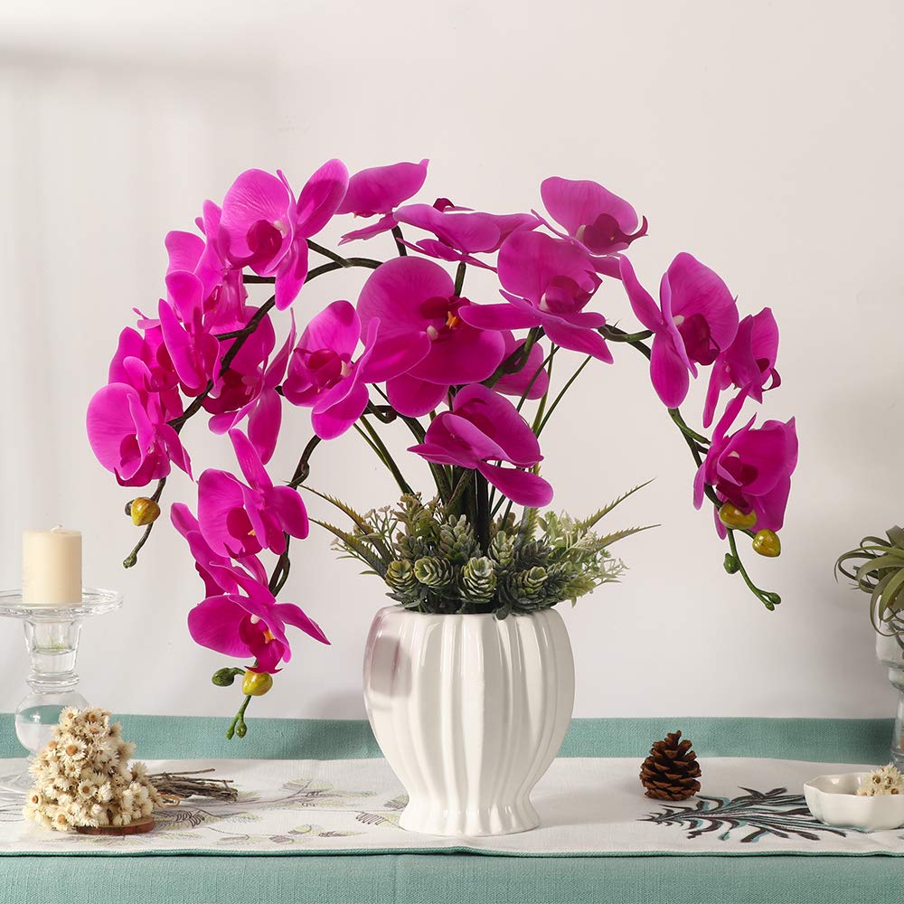 LESING Artificial Flowers Ochids Plants Fake Orchid in Pot Artificial Flowers with Vase Orquidea Faux Orchid for Home Indoor Decoration (Style 4,White