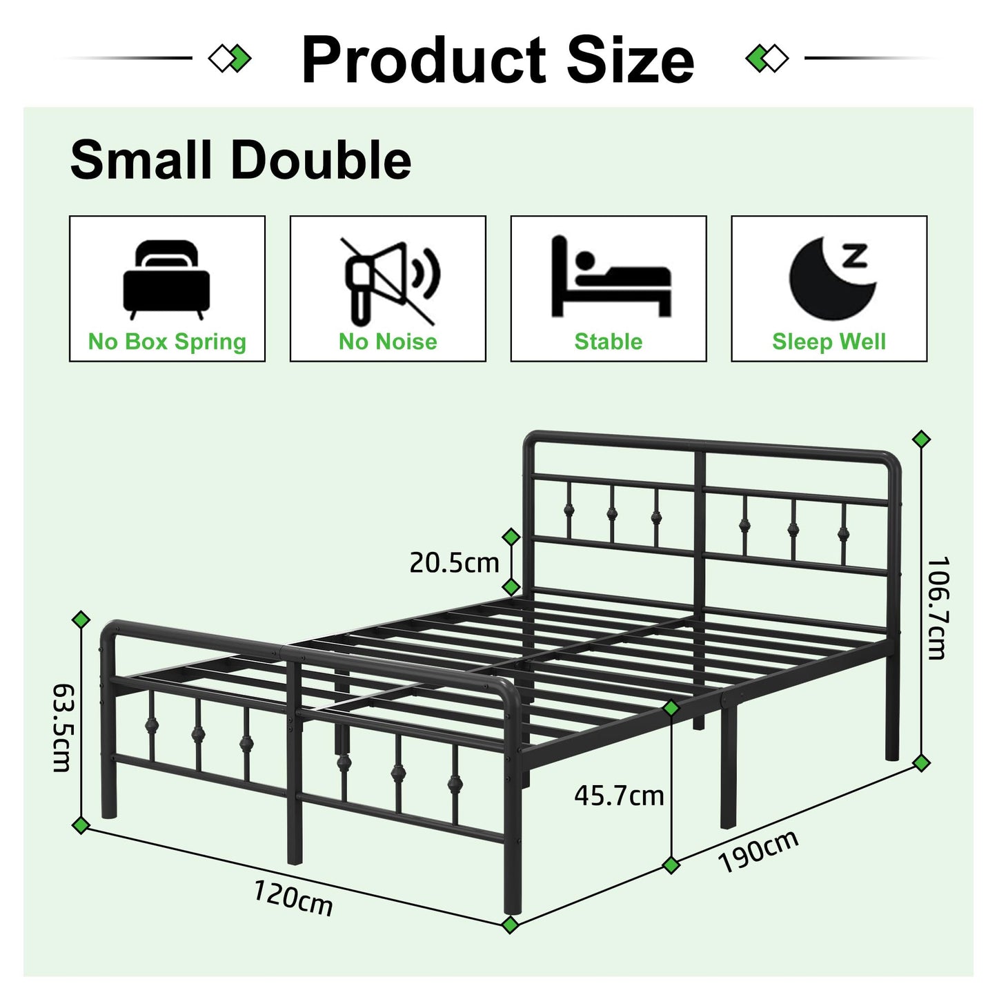 EMODA Small Double Bed Frame with Victorian Headboard and Footboard