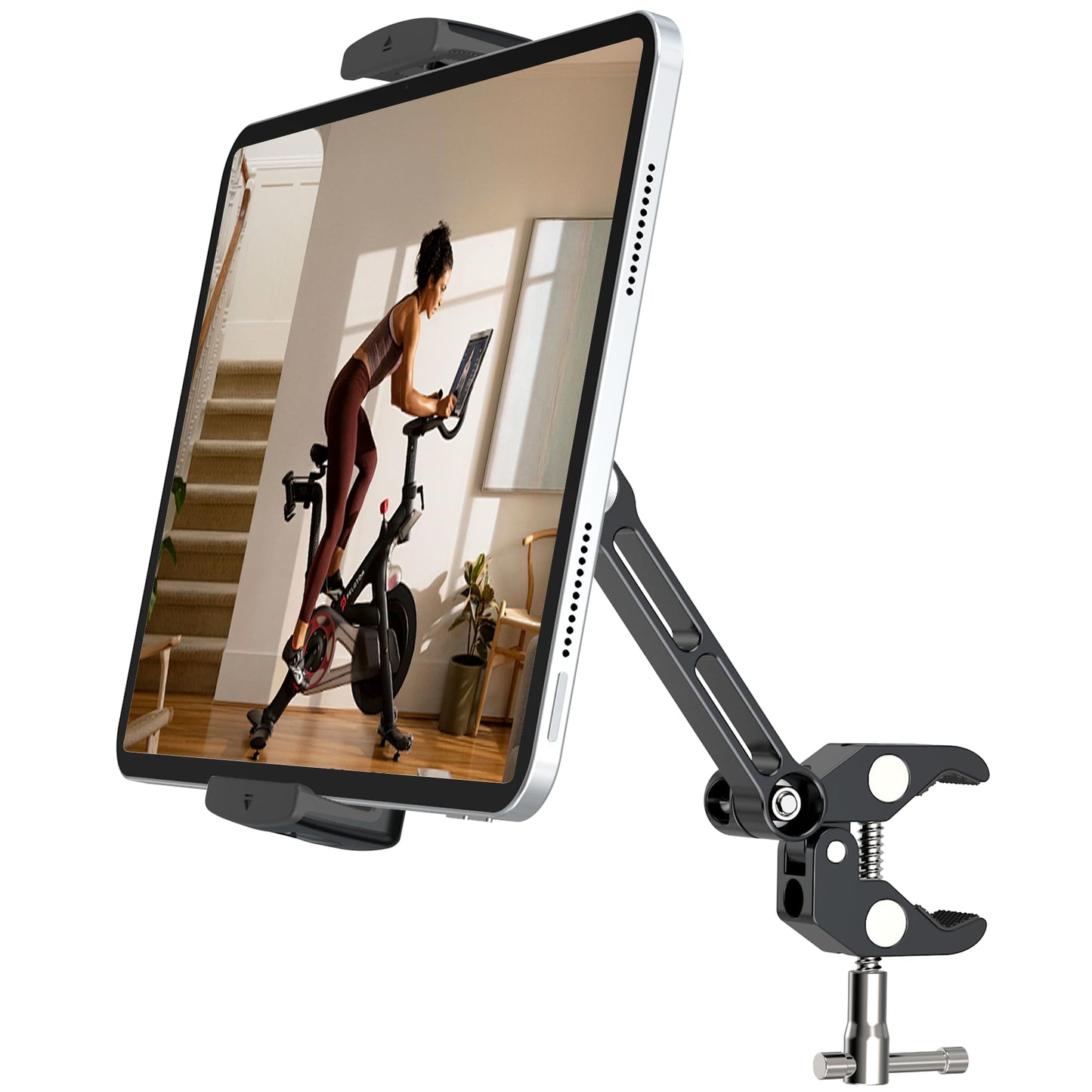 CreaDream Tablet Holder for Spin Bike and Stationary Bicycle Treadmill, Aluminium Mount Clamp Compatible with 4-13 Inch Tablets, Galaxy Tab