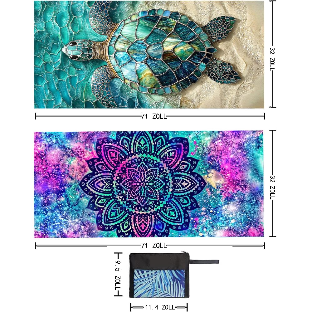 Microfibre Beach Towel 71"X32" Quick Dry Lightweight 2 Pcs Sand Free Extra Large Thin Towels Travel Essentials For Adults Womens Swim Bath