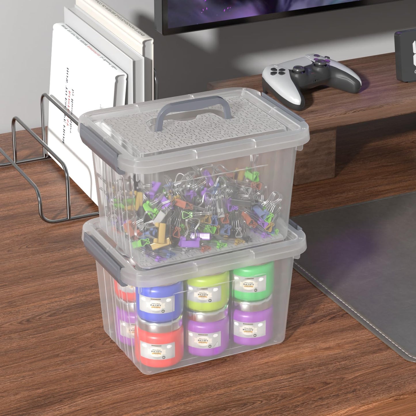 Hespama 6 L Lidded Storage Box with Handle, 6 Pack Plastic Organising Boxes