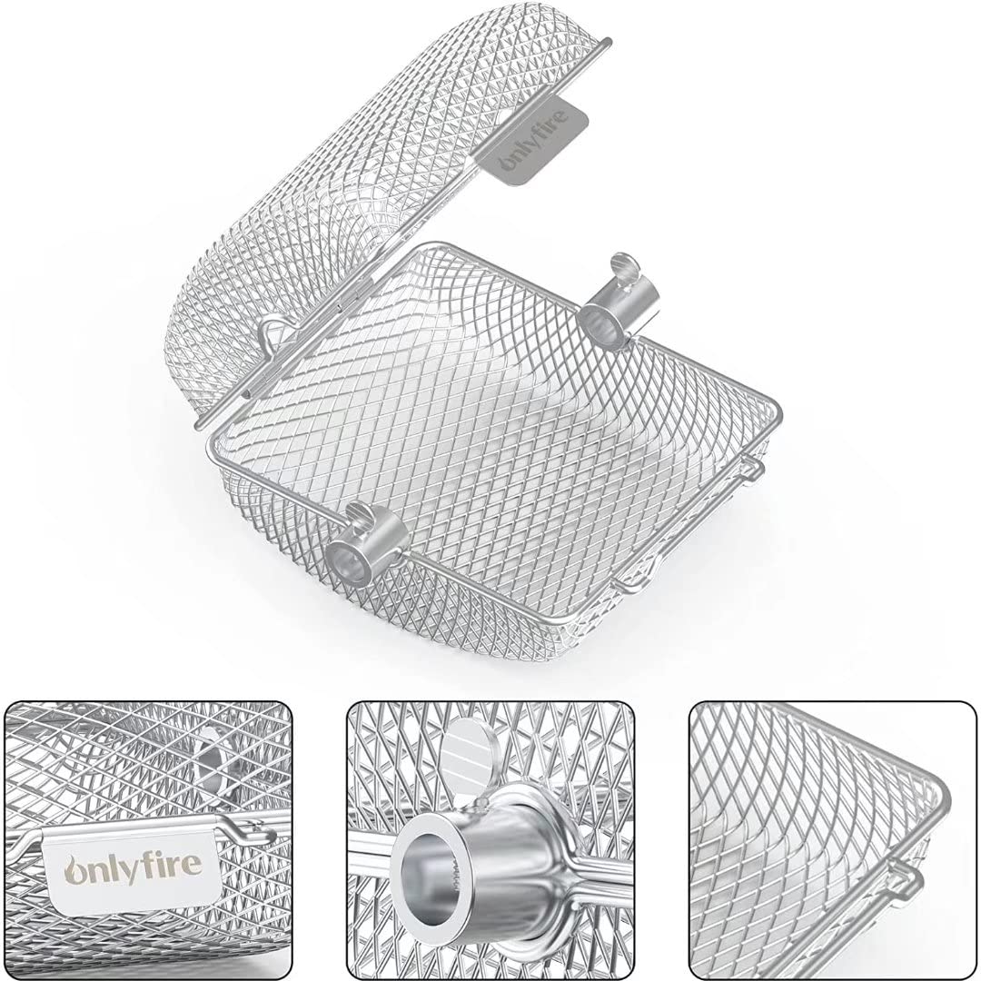 Onlyfire 2-Pack Rotisserie Spit Grill Basket Cage,Stainless Steel/Mini Size 17 * 15 * 9cm,Fits most Charcoal and Gas grills