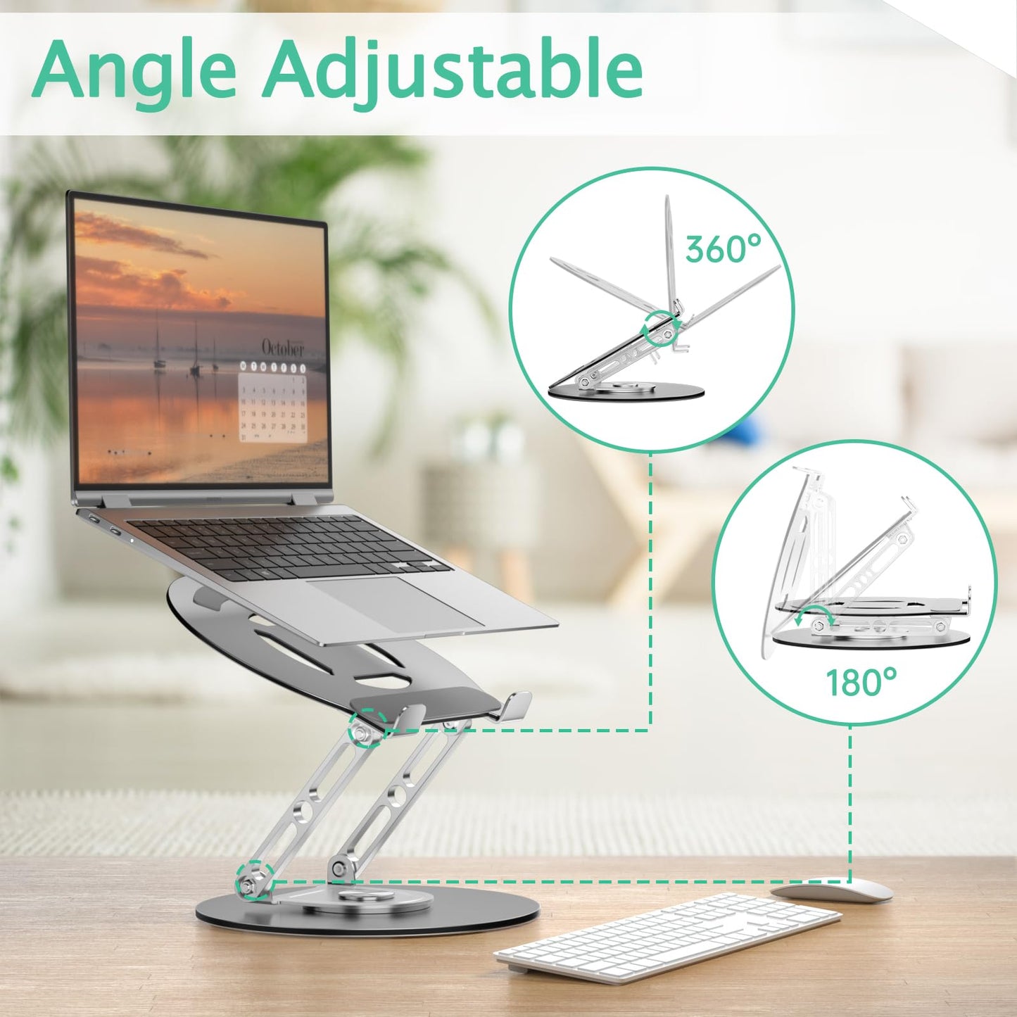 GleYo Laptop Stand for Desk Adjustable Computer Stand with 360 Rotating Base Ergonomic Laptop Riser Mount for Desk Foldable Protable Computer Desk