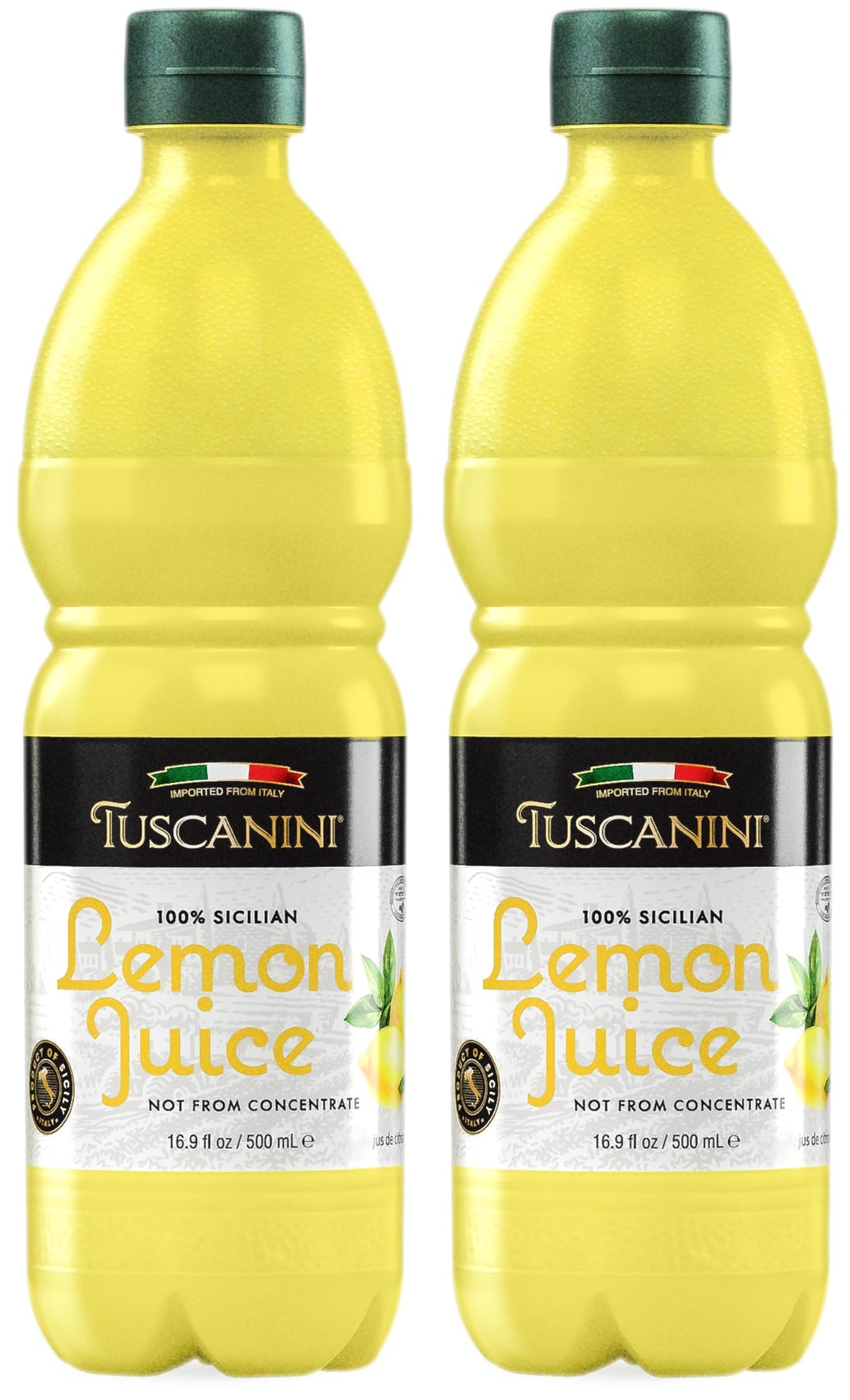 Tuscanini 100% Sicilian Lemon Juice, Not from Concentrate, 500ml (Pack of 2) No Water Added | Convenient Size - Fits Nicely in Refrigerator | Product