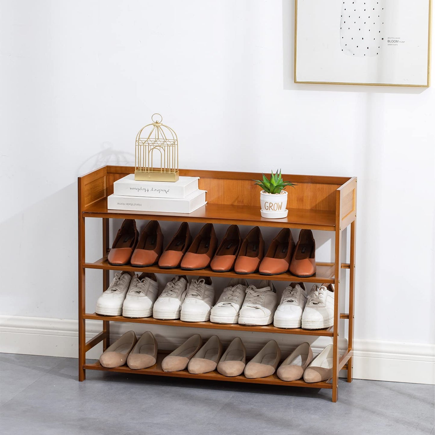 SOBIBO 4 Tier Shoe Rack Organizer, 4 Tire Bamboo Shoe shelf Storage Organizer, For Entryway, Hallway, and Closet 80CM (Brown)
