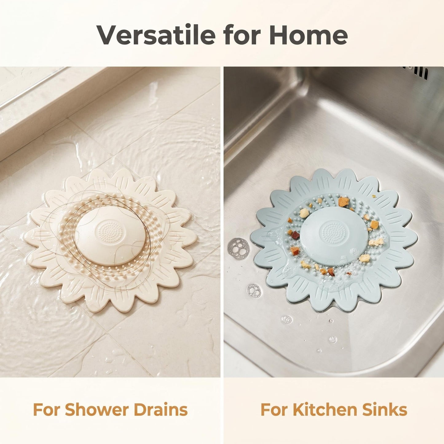 2 Pack Silicone Shower Drain Hair Catcher, Silicone Sink Strainer Protector & Shower Drain Cover