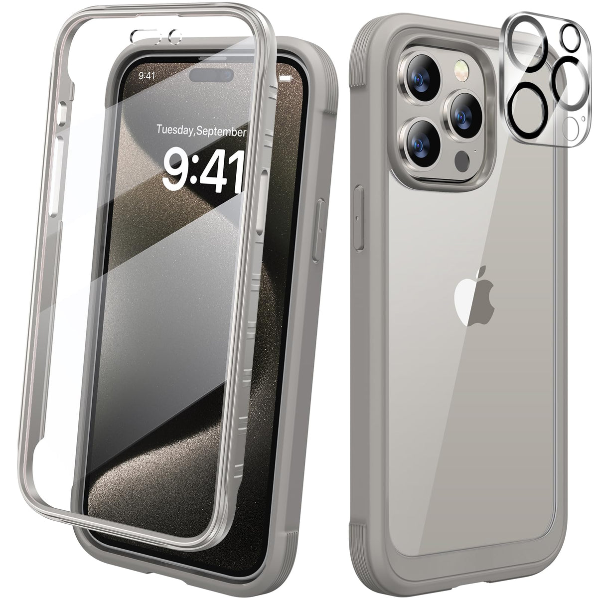 Diaclara for iPhone 15 Pro Max Case, Full Body Rugged Case with Built-in Touch Sensitive Anti-Scratch Screen Protector + Glass Camera Lens Protector