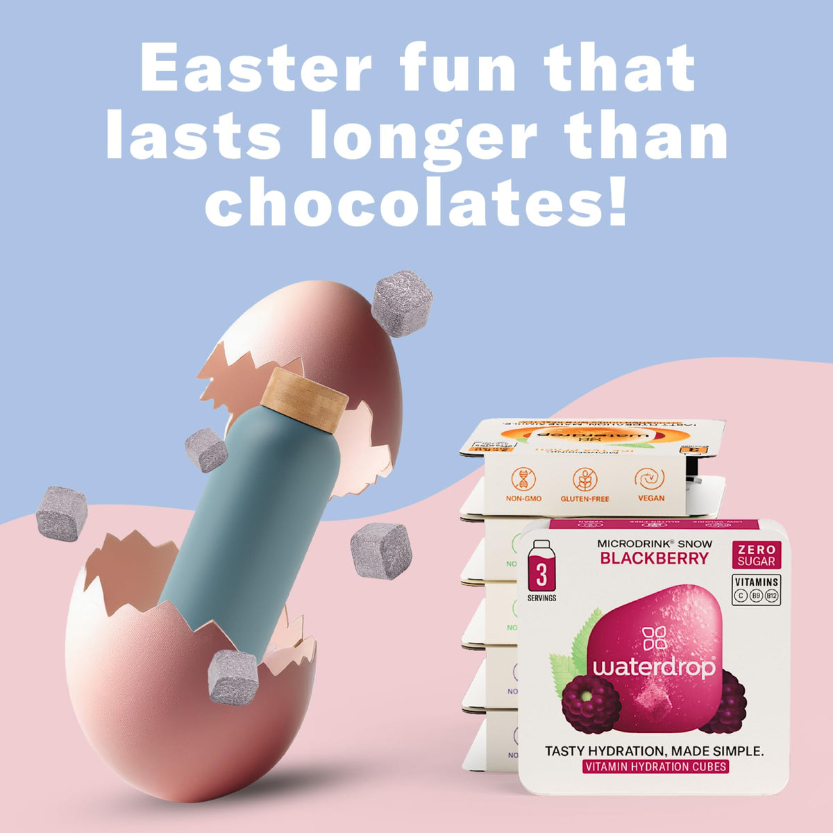 Waterdrop? Easter Gift Box - 600 ml Stainless Steel Bottle + 18 Water Flavouring Hydration Cubes, Vitamin Infused, Sugar Free Microdrink, Perfect