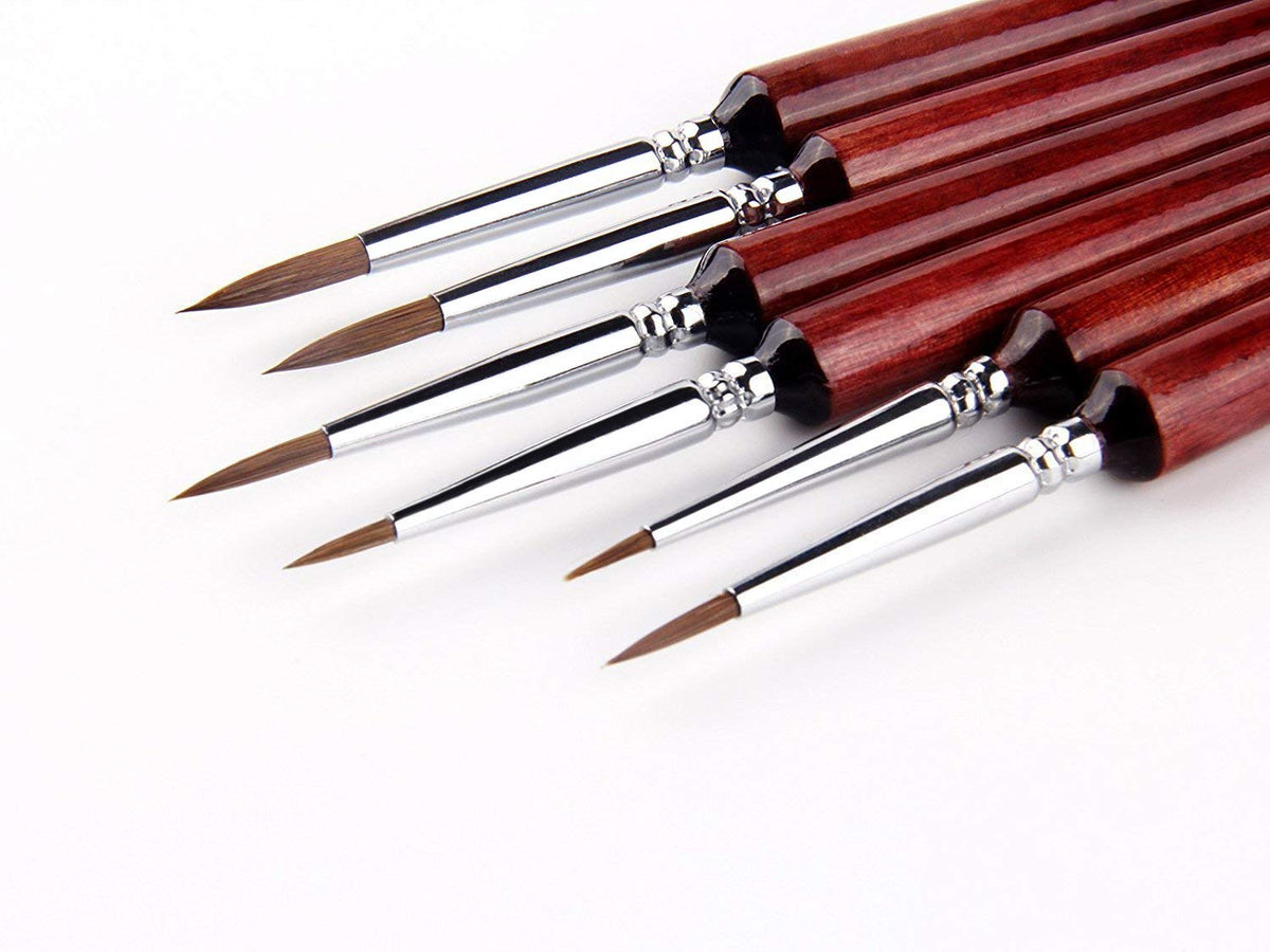 Professional Sable Hair Detail Paint Brush Set - 6 Miniature Art Brushes for Fine Detailing & Art Painting - Acrylic, Watercolor, Oil - Miniatures,
