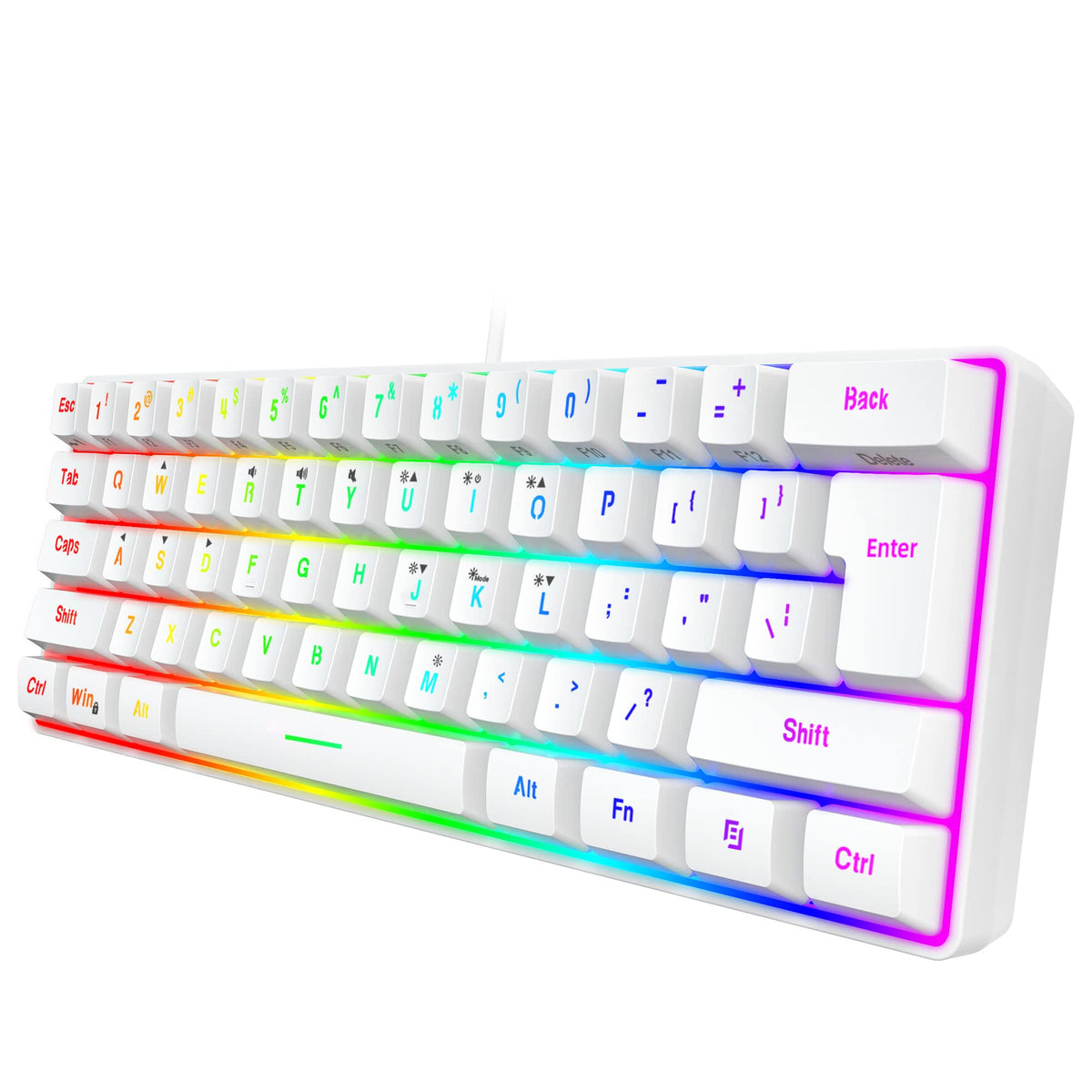 Snpurdiri 60% All-White Gaming Keyboard, RGB Backlit Ultra-Compact Mechanical Feel Keyboard | Sleek Minimalist Design for PC & Mac | UK Compatible US