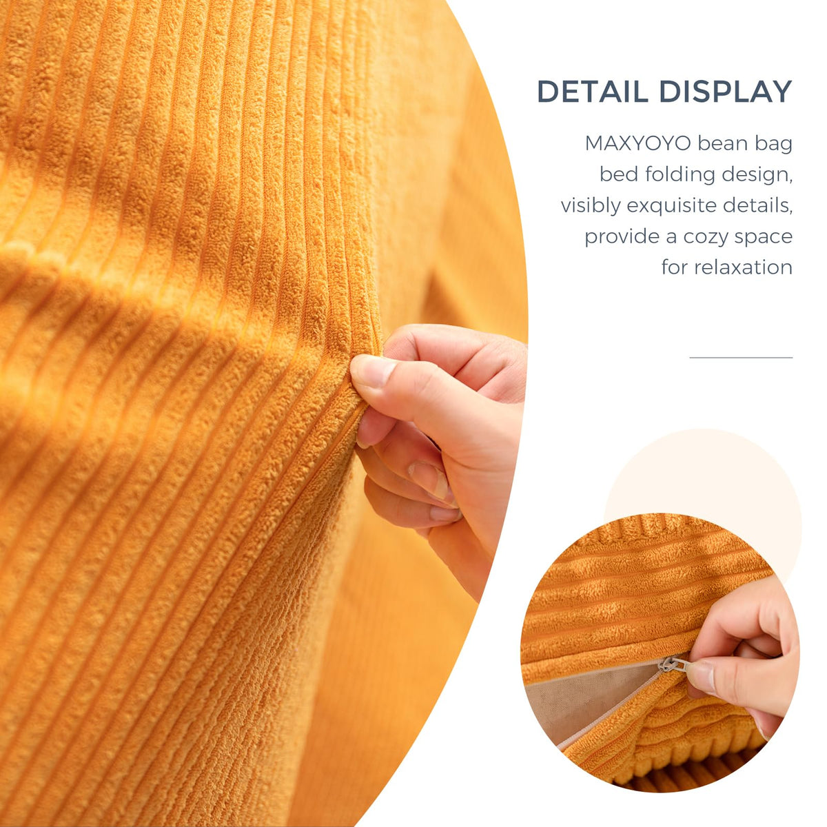 MAXYOYO Folding Corduroy Sofa Bean Bag Bed Chair Foam Filling Extra Thick 4 Fold Floor Couch Matress for Adults