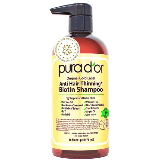 Pura D?Or Premium Organic Argan Oil Shampoo for Hair Loss Prevention (Gold Label), 16 Liquid Ounces Single