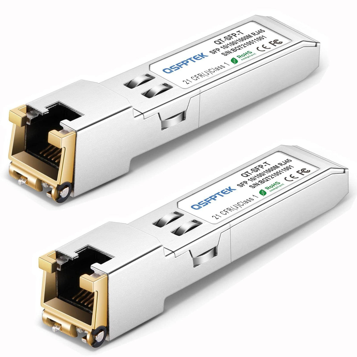 QSFPTEK 2Pack Gigabit 1G SFP-T RJ45 Copper Module, 10/100/1000BASE-T SFP to RJ45 Module 1G SFP-T Mini-Gbic Transceiver for Cisco