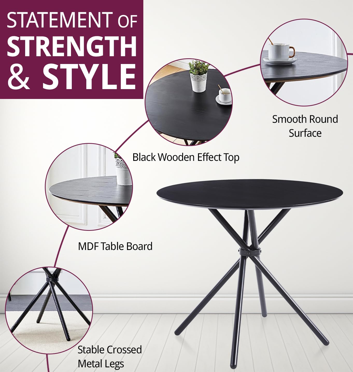 Hallowood Furniture Cullompton 90cm Round Dining Table and Chairs Set 2