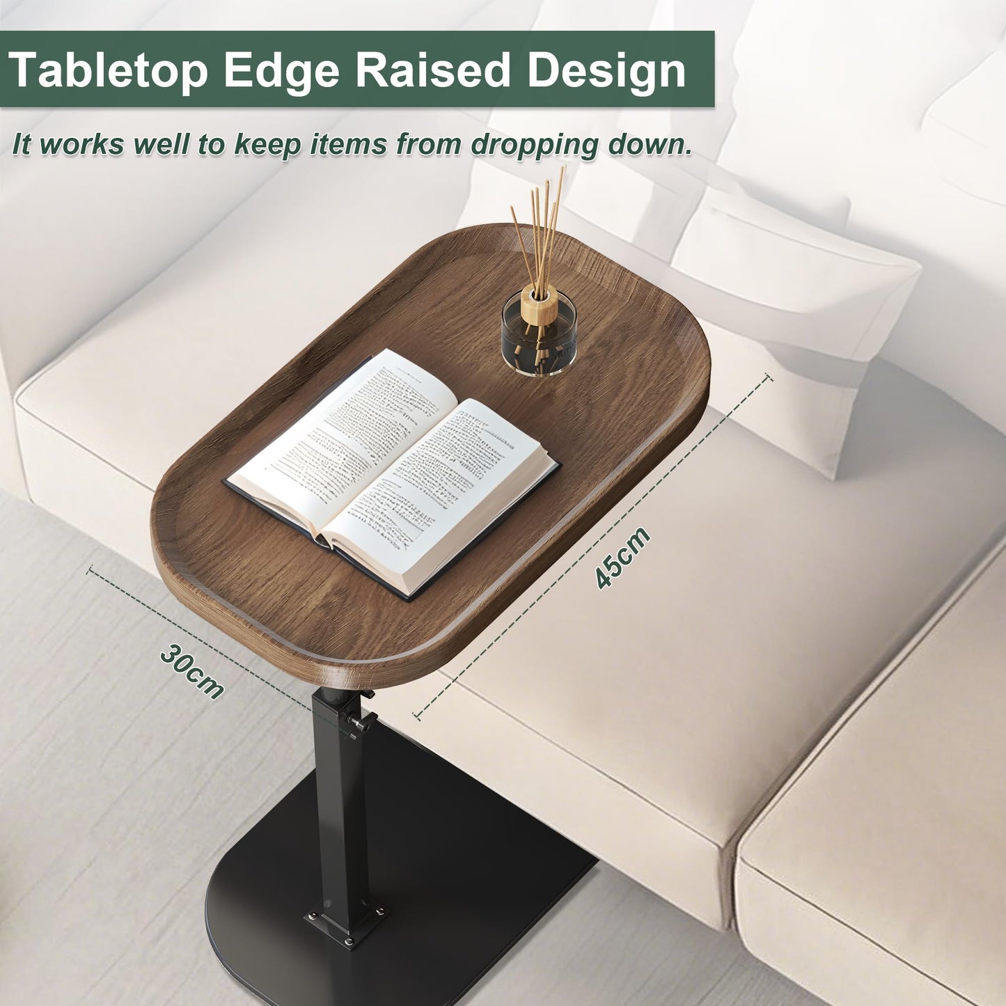 liameya C Shaped Side Table Adjustable Height, 360°Swivel Sofa Table that Slide Under, Modern Small Coffee Table for Couch/Bed/Bathtub