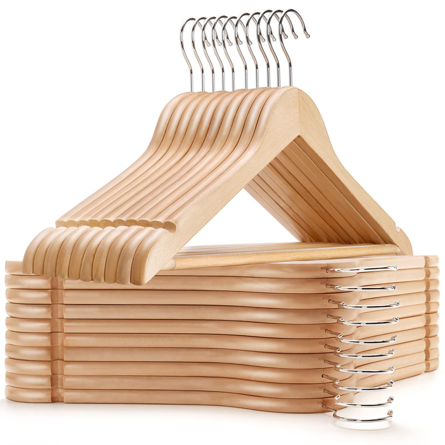 Amber Home 44.5cm Natural Wooden Coat Hanger 30pcs, Space Saving Wood Clothes Hanger with Non Slip Pants Bar and Shoulder Notches, Suit Hangers Racks