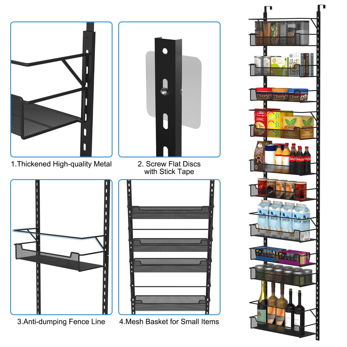 VyGrow Over the Door Pantry Organizer, 10-Tier Over the Door Organizer with Adjustable Basket, Pantry Door Organization for Pantry Kitchen Storage