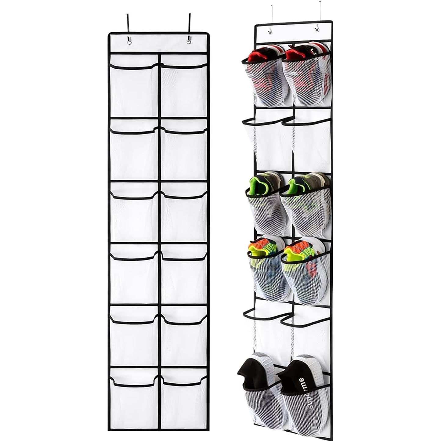 SOPSTUO Hanging Shoe Storage, Over Door Shoe Storage, Door Shoe Rack,12 Breathable Mesh Huge Pockets