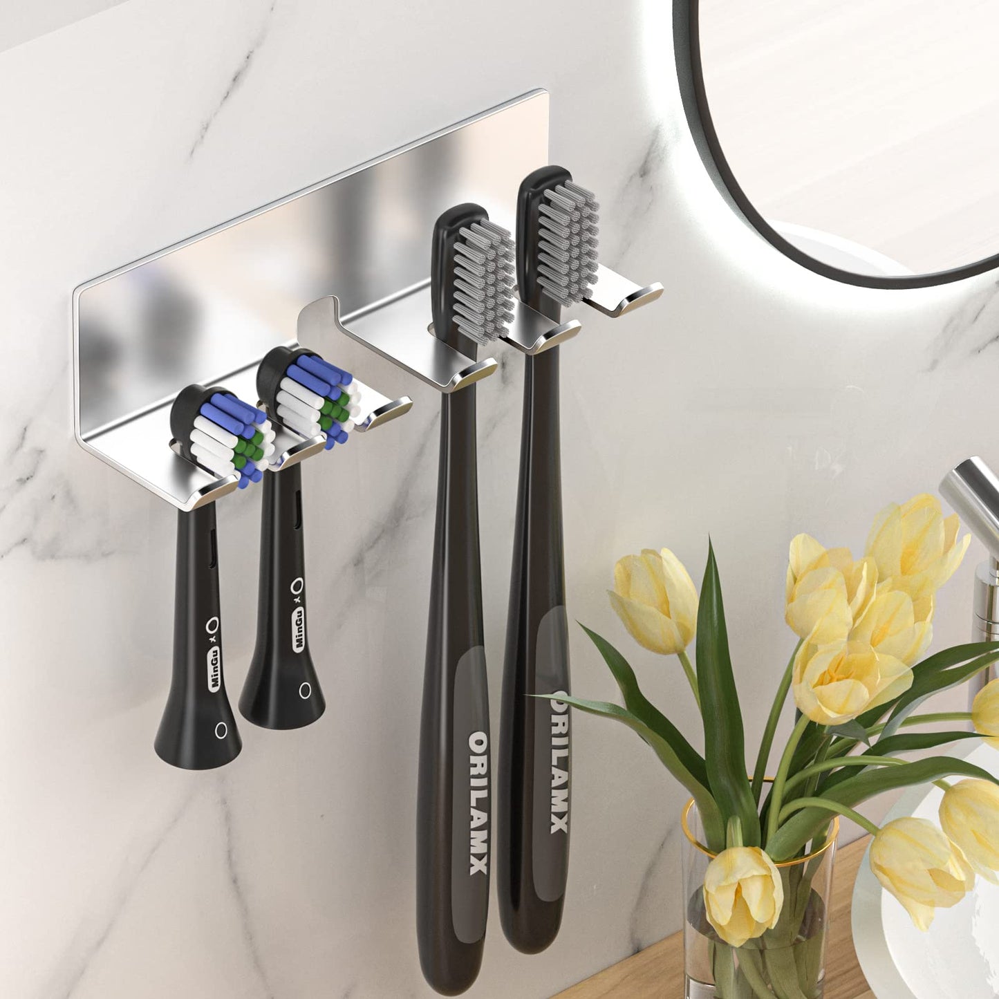 YAYINLI Toothbrush Holder Wall Mounted - Electric Tooth Brush Holder for Bathroom, Self Adhesive Non Screw Toothbrush Head Holder, Metal Toothbrush