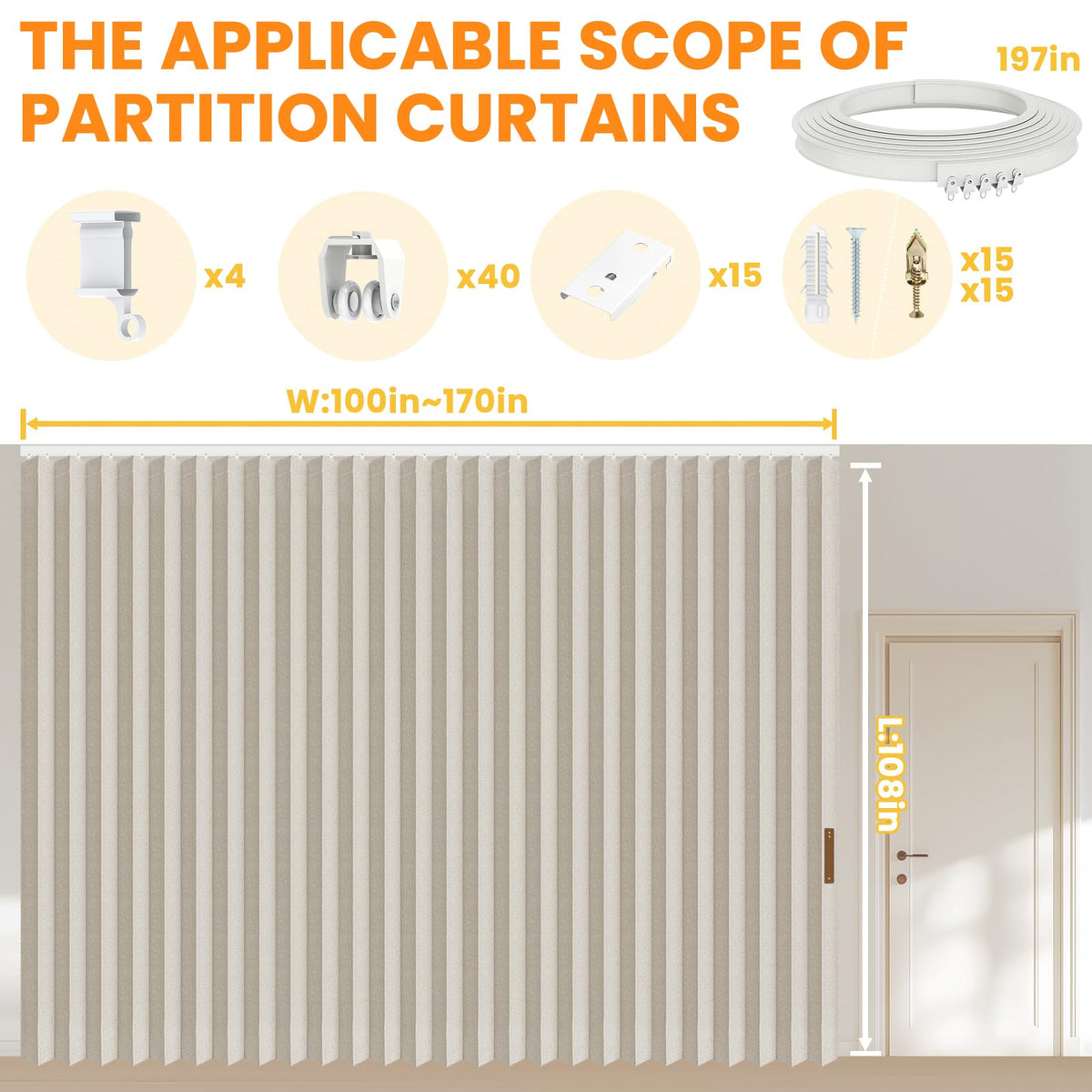 Room Divider Curtain Sets with Flexible Ceiling Track, Privacy Soundproof Curtain for Bedroom Office Patio Sliding Door