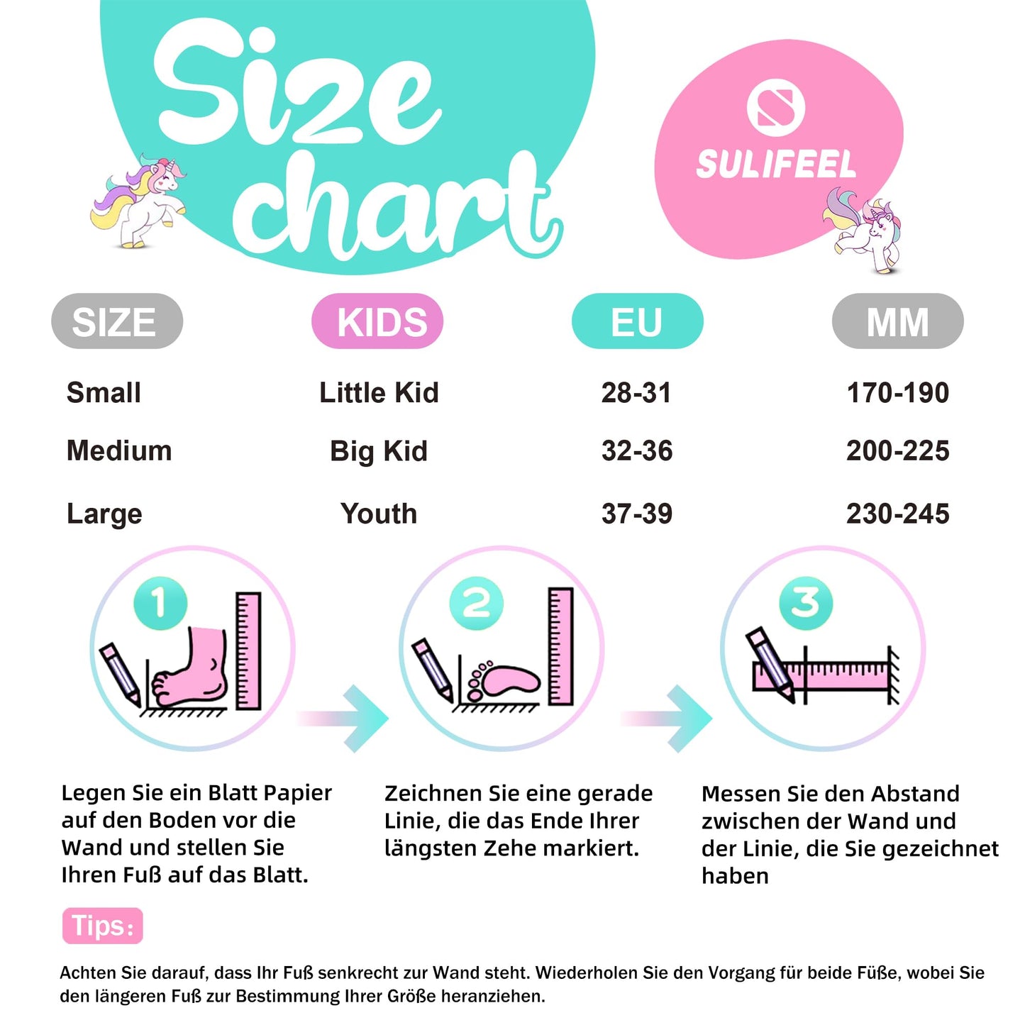 SULIFEEL Rainbow Unicorn 4 Size Adjustable Light up Roller Skates for Girls Boys for Kids - Small 9C-12C UK