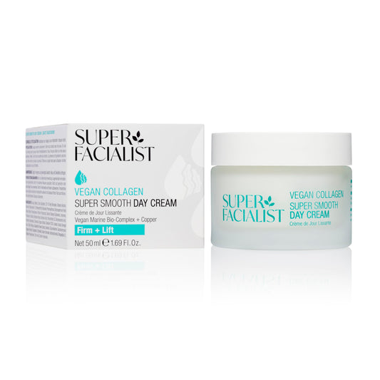 Super Facialist Vegan Collagen Super Smooth Day Cream - Super Smooth Day Cream, Firming, Smoothing & Plumping, Copper, antioxidant-rich Hibiscus,