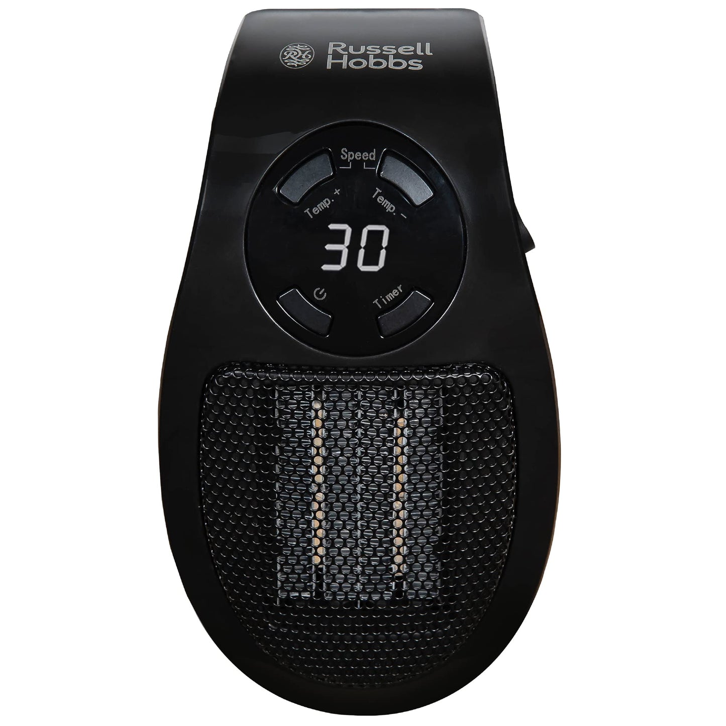 Russell Hobbs 500W Ceramic Plug Heater, Electric Heater Adjustable thermostat, 12 Hour Timer & LED Display, 2 Fan Speeds, 2 Year Guarantee, Black,