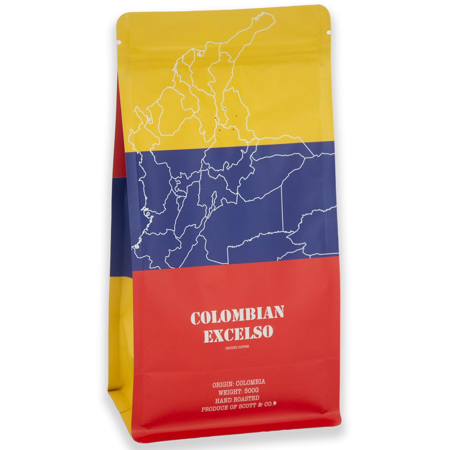 Scott&Co. Colombian Excelso Ground Coffee. 100% Arabica Medium Roast Ground Coffee, Single Origin. 500g