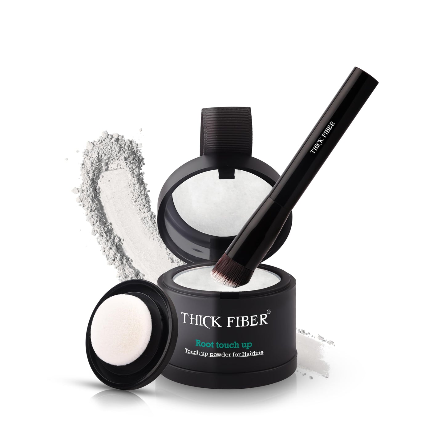 THICK FIBER Root Touch Up & Hairline Powder with Brush 4g ? Covers Grey Roots & Thinning Hair ? Sweat & Water Resistant ? Hair Concealer for Bald