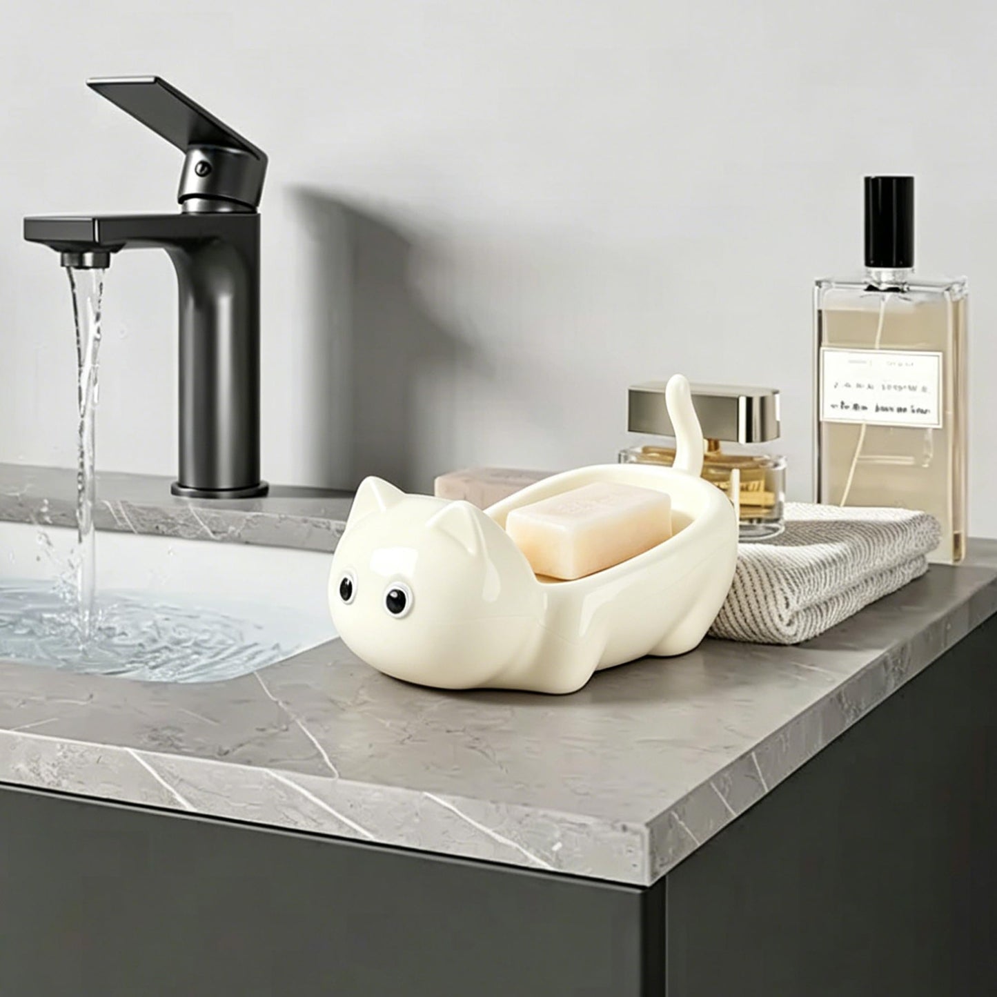 LUWOO Self Draining Soap Holder, Plastic Bar Soap Tray Container with Drainage Hole, Cute Soap Dish Soap Saver for Bathroom, Shower, Kitchen (Cream)