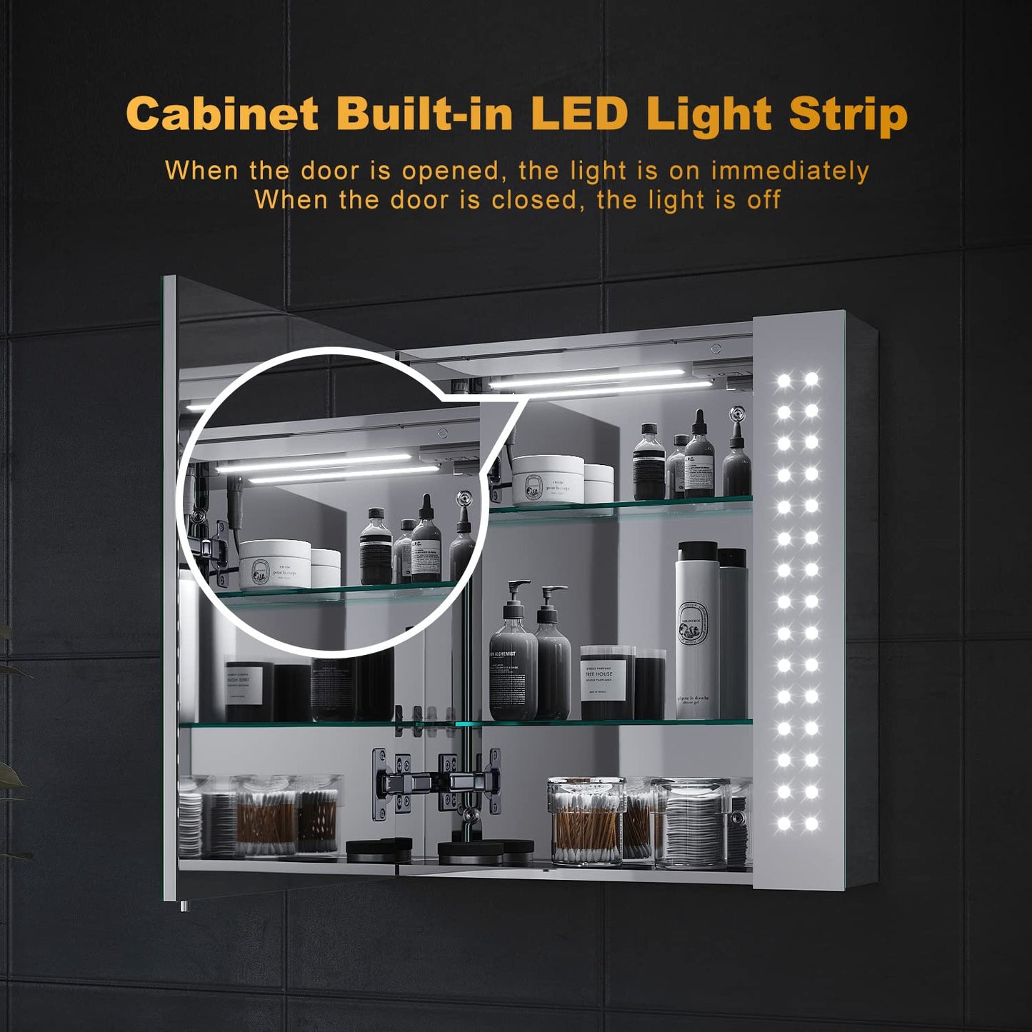 ELEGANT Bathroom Mirror Cabinet with LED Lights & Shaver Socket, 650x600mm