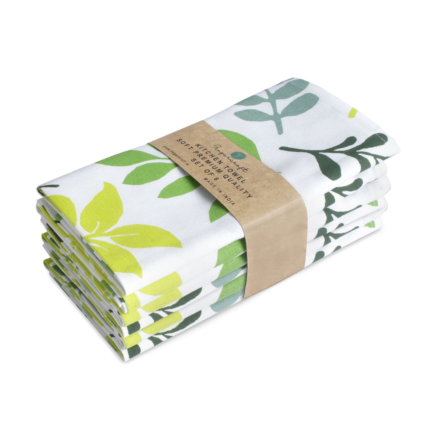 FINGERCRAFT Kitchen Dish Towels, 100% Natural Cotton, Set of 6 Multi-Purpose Kitchen Towels, Very Soft, Highly Absorbent