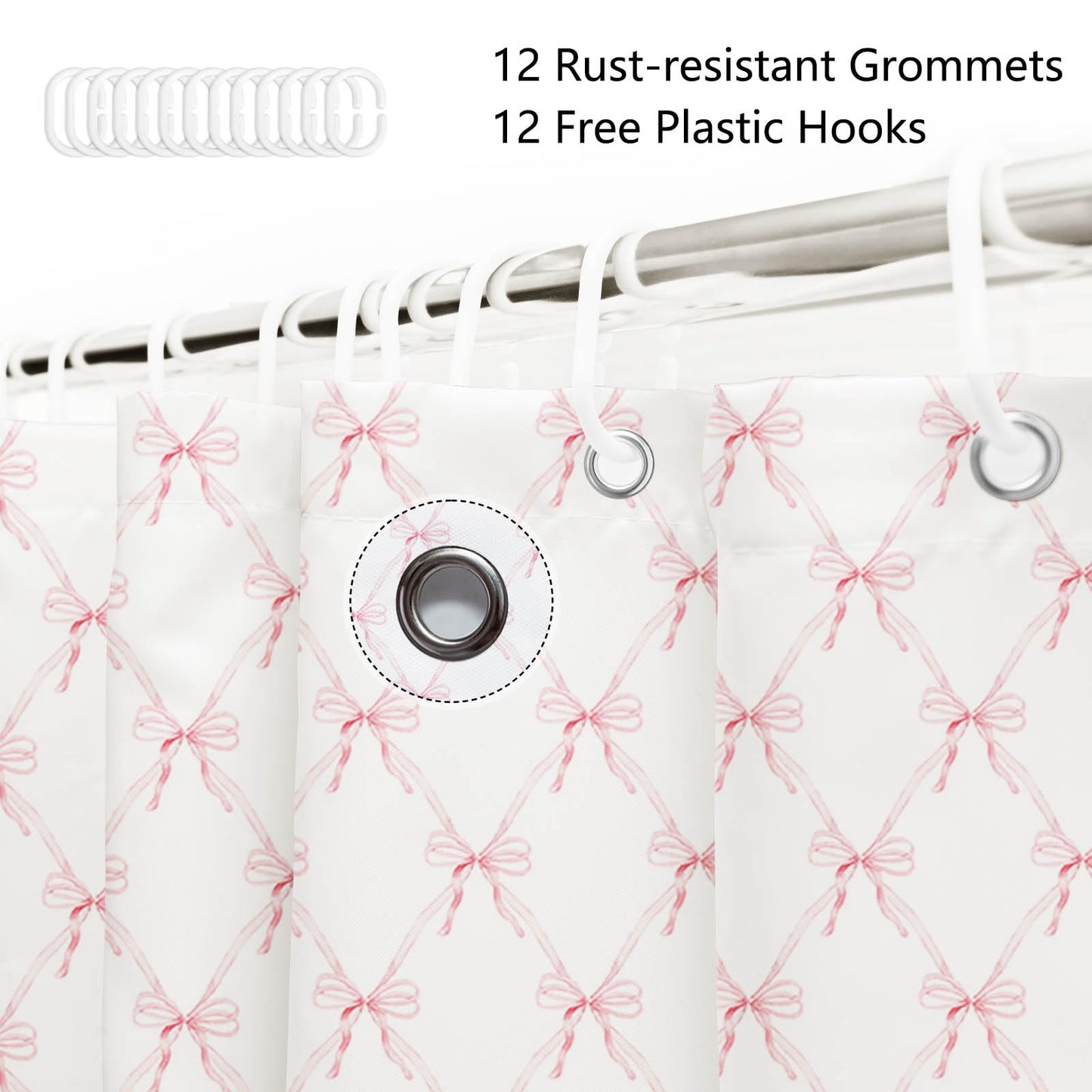 AIBIIN Cute Shower Curtain Pink Bow bath curtain for Bathroom Modern Aesthetic Cloth Shower Curtain Durable Waterproof Polyester Material with 12