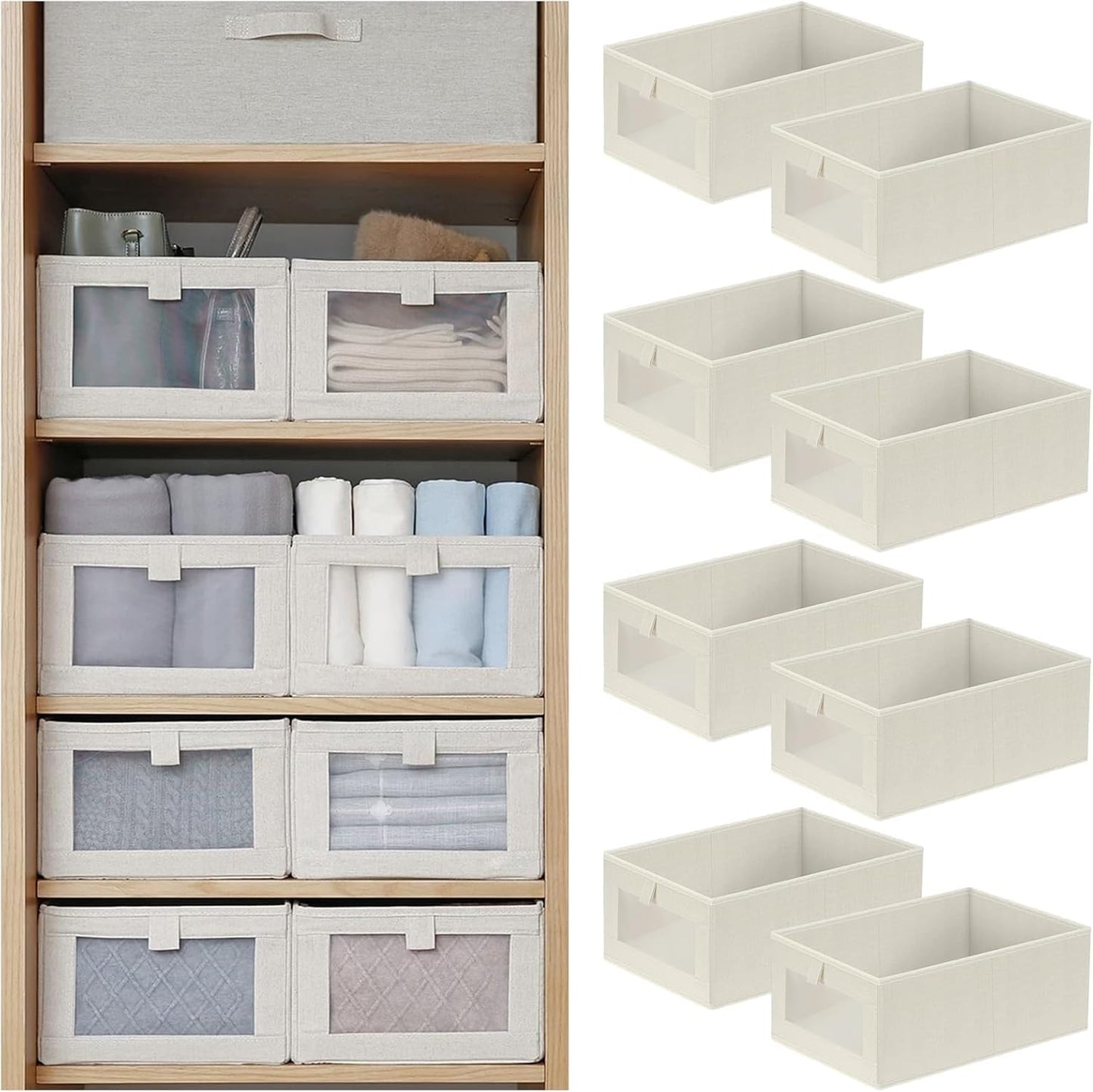 HOTOOLME Wardrobe Organiser Foldable Linen Drawer Storage Box 8 Pack