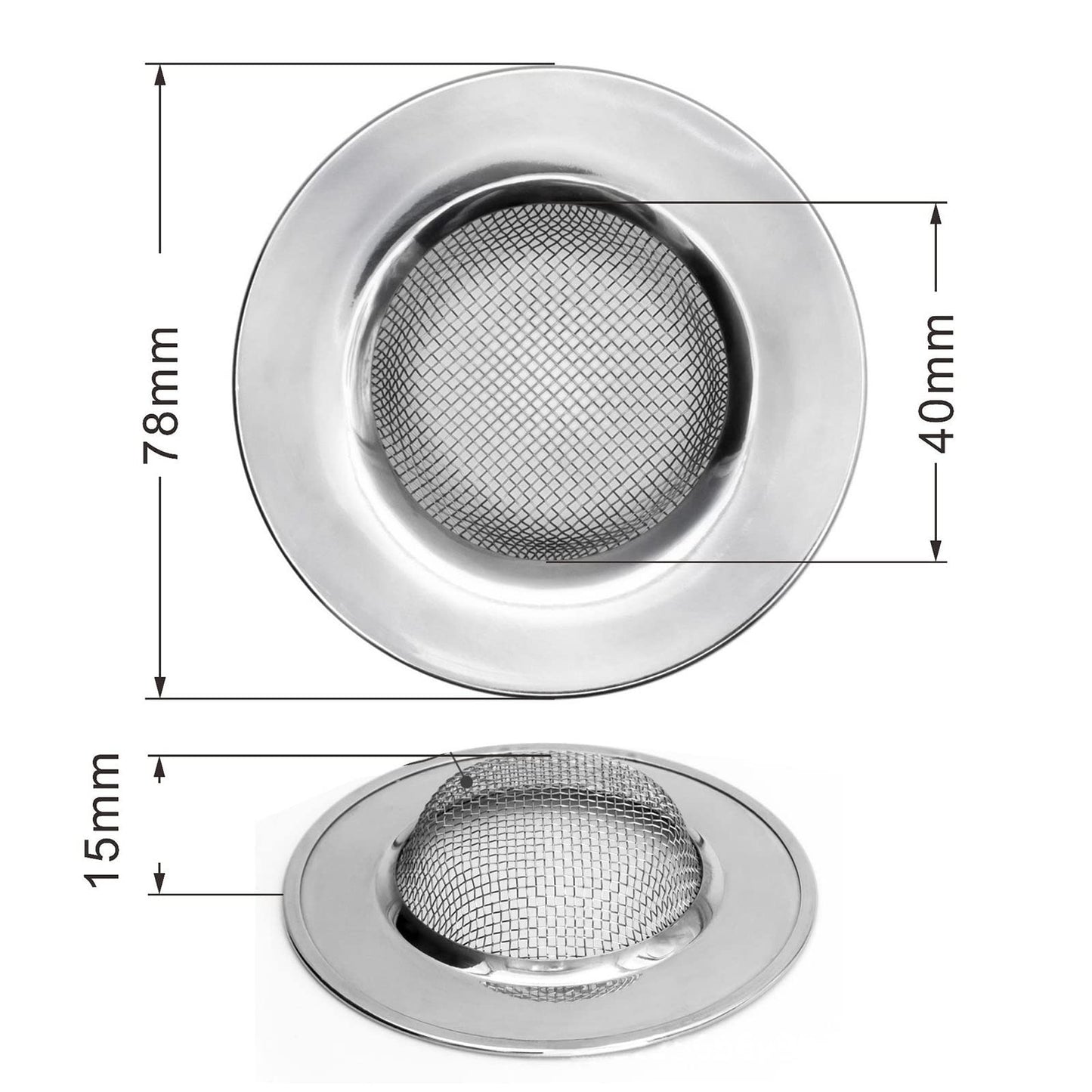 2 PCS Kitchen Sink Strainer,7.8 CM Stainless Steel Drain Strainer