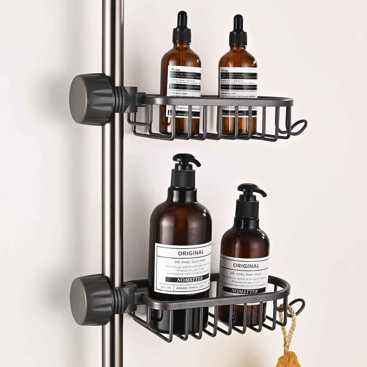 Hoomtaook Shower Caddies No Drill, 2Pcs Metal Bathroom organiser Tray,Shower Soap Holder and Shampoo Storage Rack, Kitchen Sink Tidy Organiser for